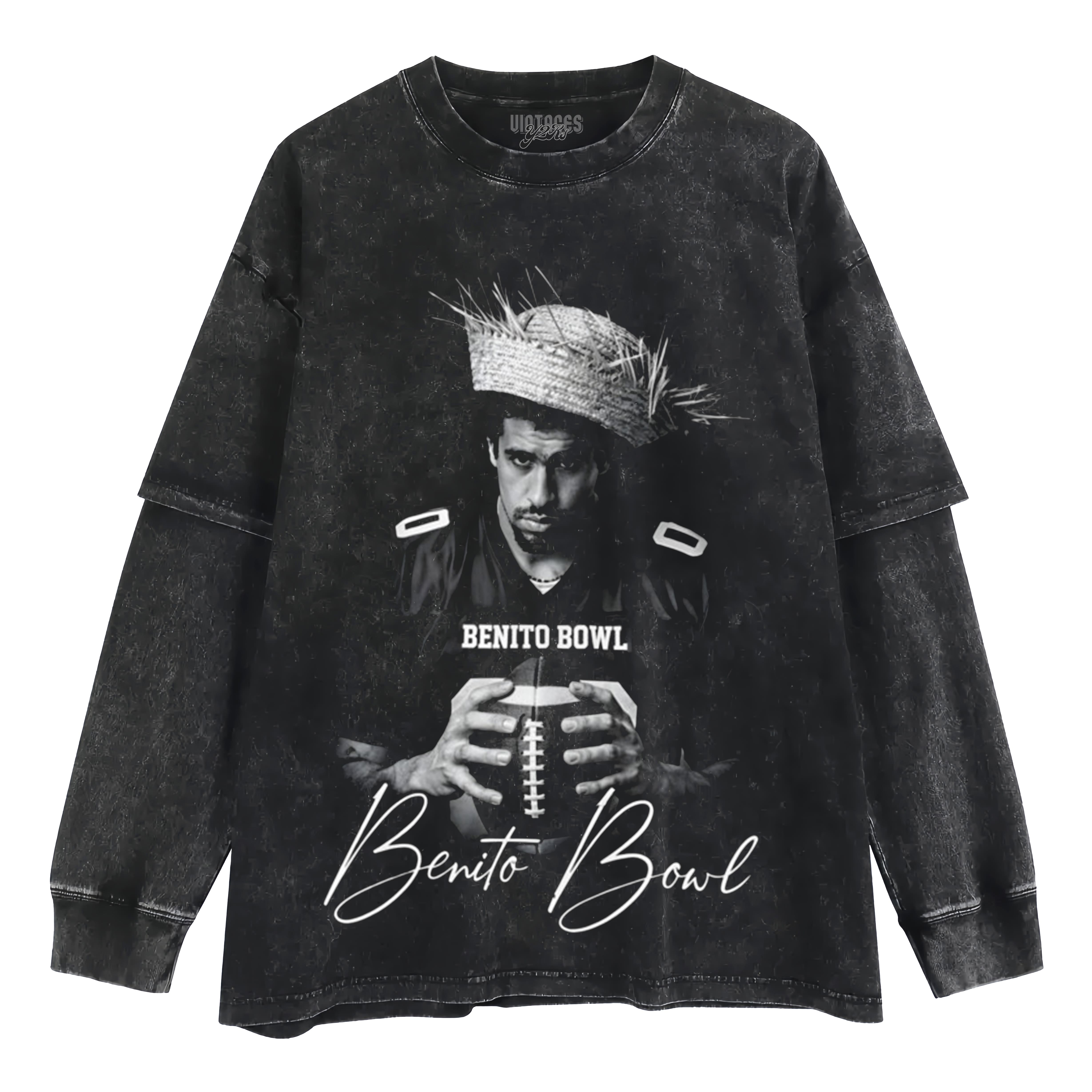 BENITO BOWL FOOTBALL FUNNY GAME DAY STRAW HAT LAYERED LONG SLEEVE