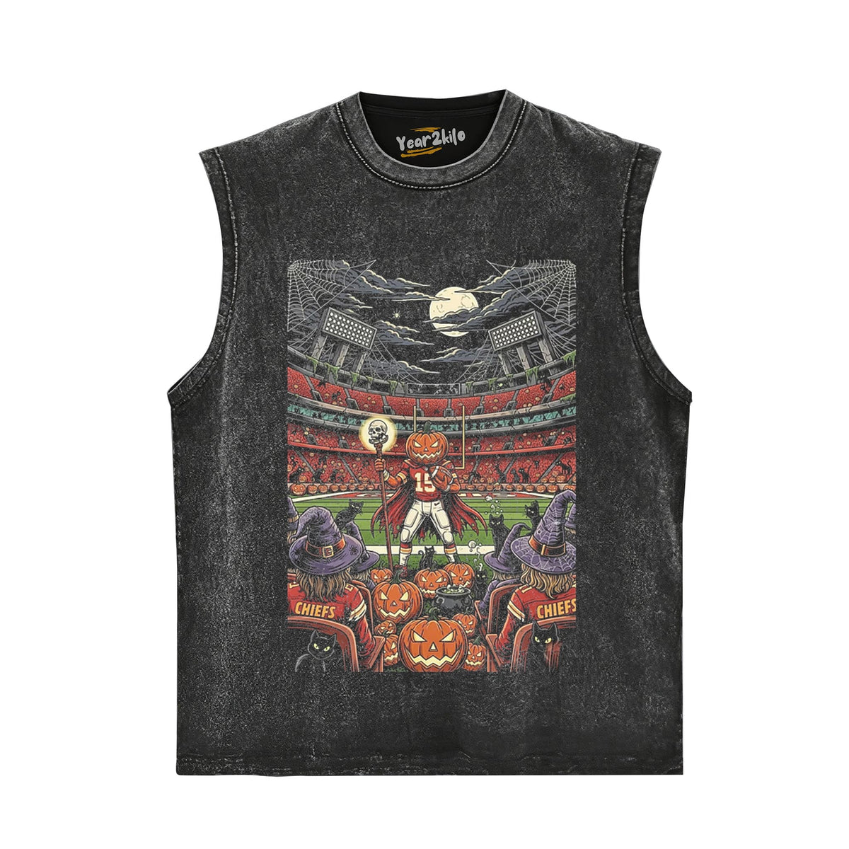 CHIEFS HALLOWEEN SPOOKY STADIUM PUMPKIN FOOTBALL TANK TOP & TEE & LONG SLEEVE & LAYERED LS & HOODIE