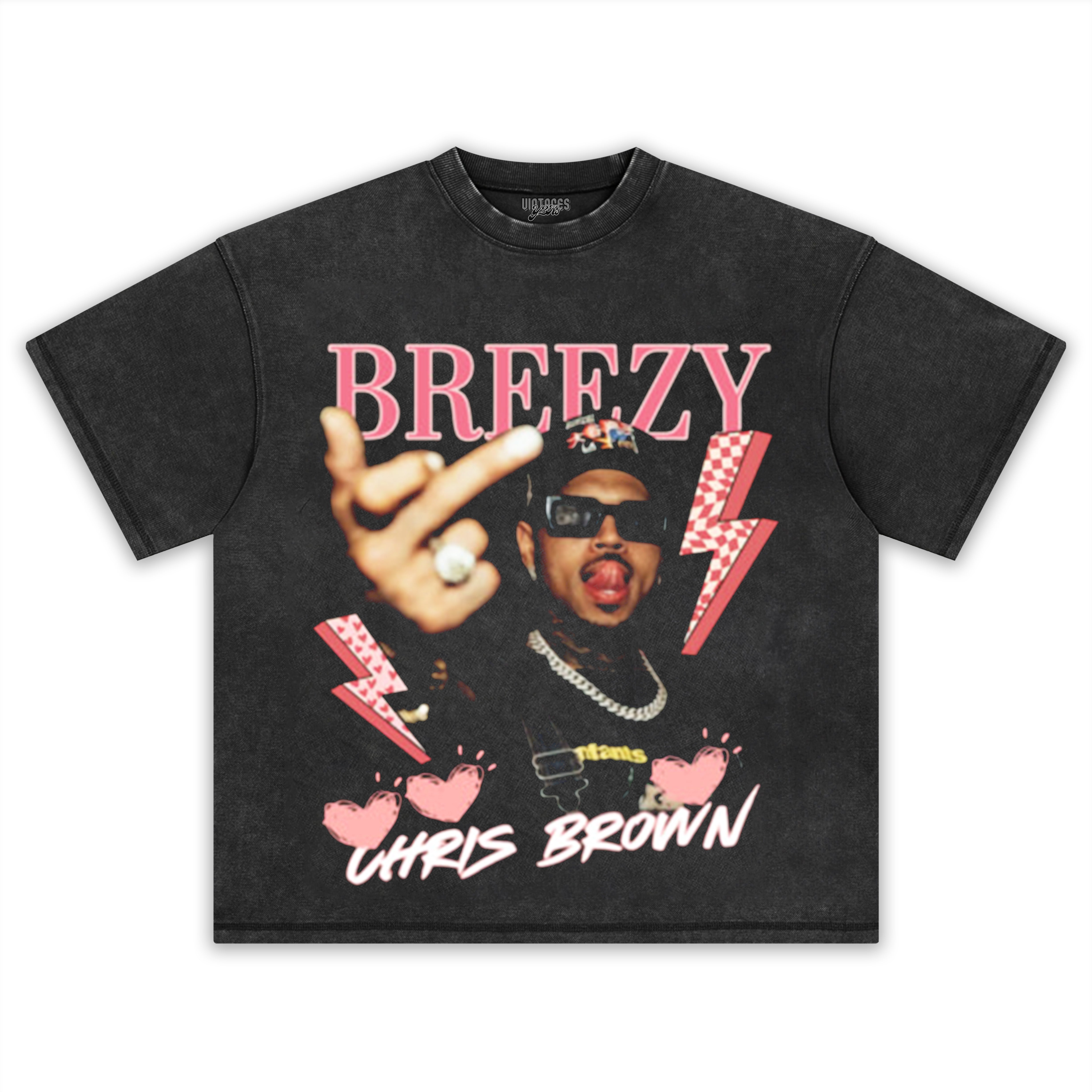 CHRIS BROWN VINTAGE MIDDLE FINGER V2 TEE & LS & HOODIE