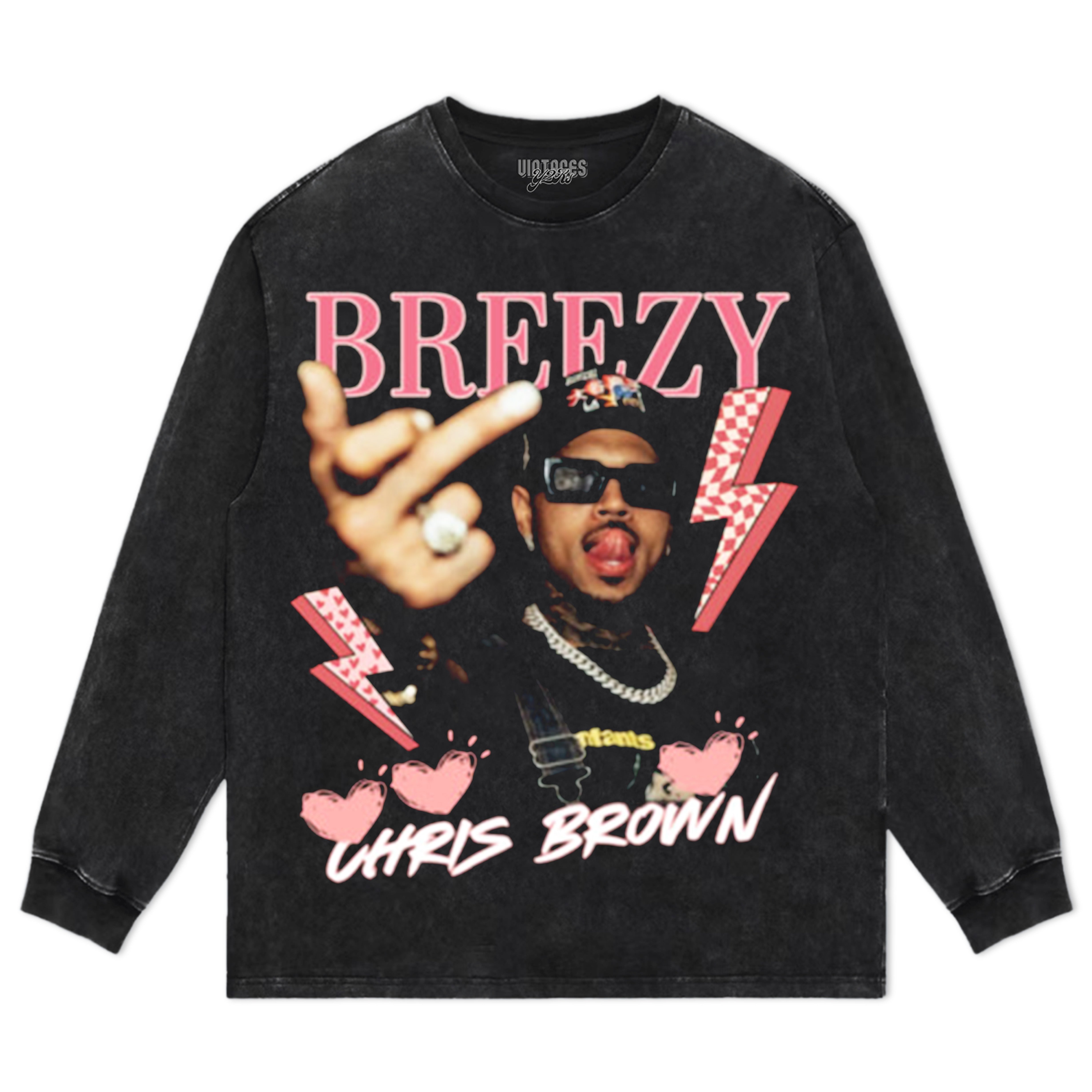 CHRIS BROWN VINTAGE MIDDLE FINGER V2 TEE & LS & HOODIE