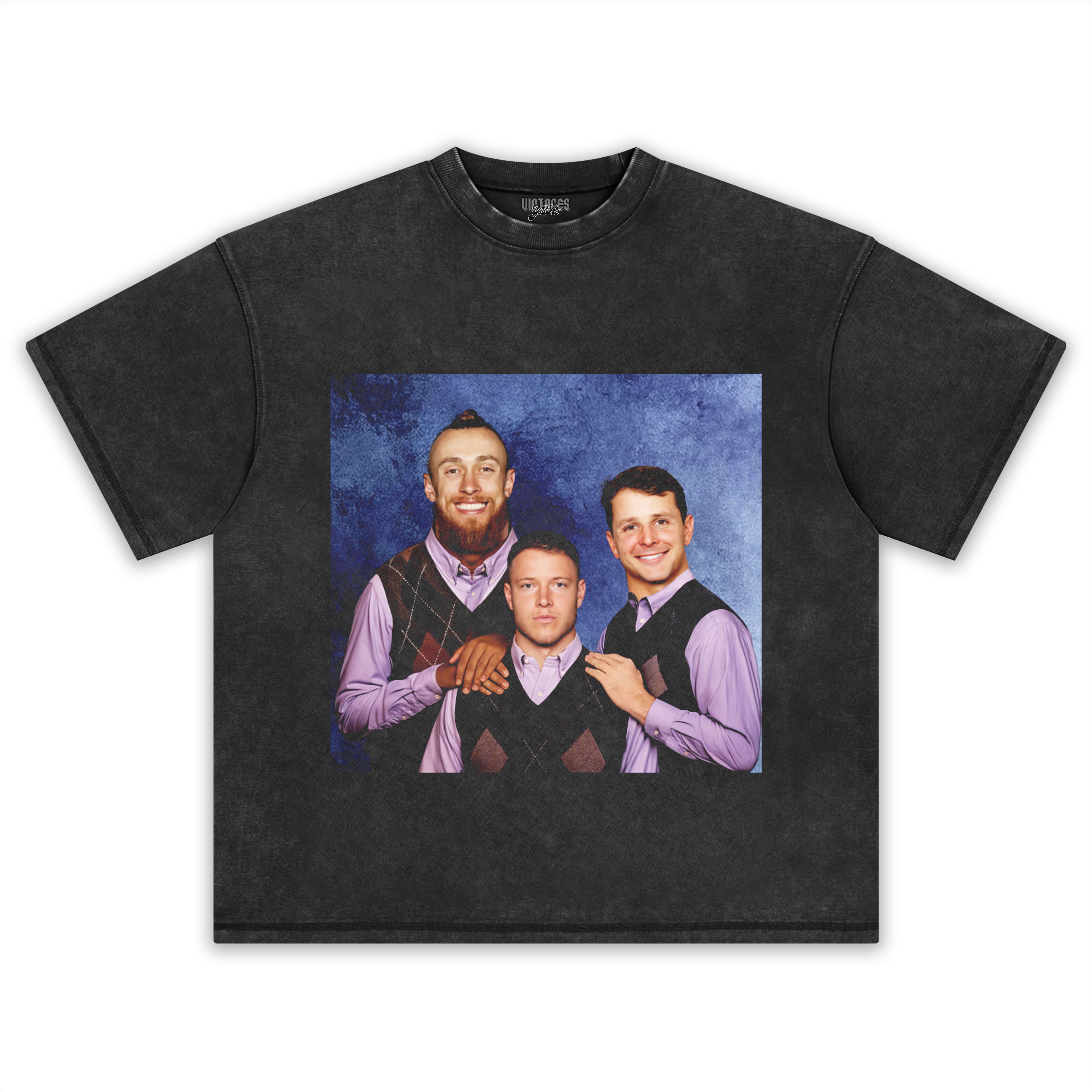 CHRISTIAN MCCAFFREY & GEORGE KITTLE & BROCK PRUDY STEP BROTHERS TEE & LS & HOODIE
