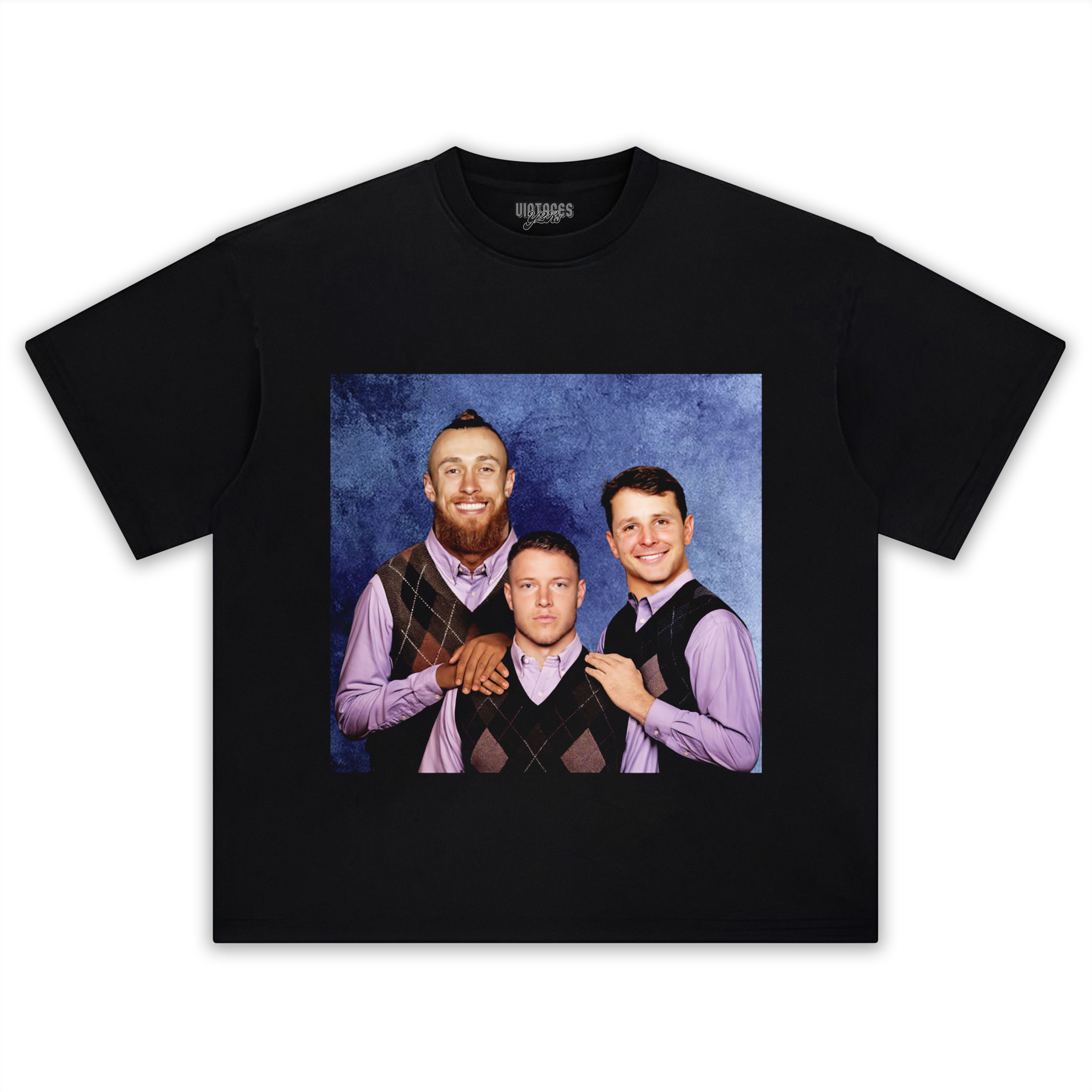 CHRISTIAN MCCAFFREY & GEORGE KITTLE & BROCK PRUDY STEP BROTHERS TEE & LS & HOODIE
