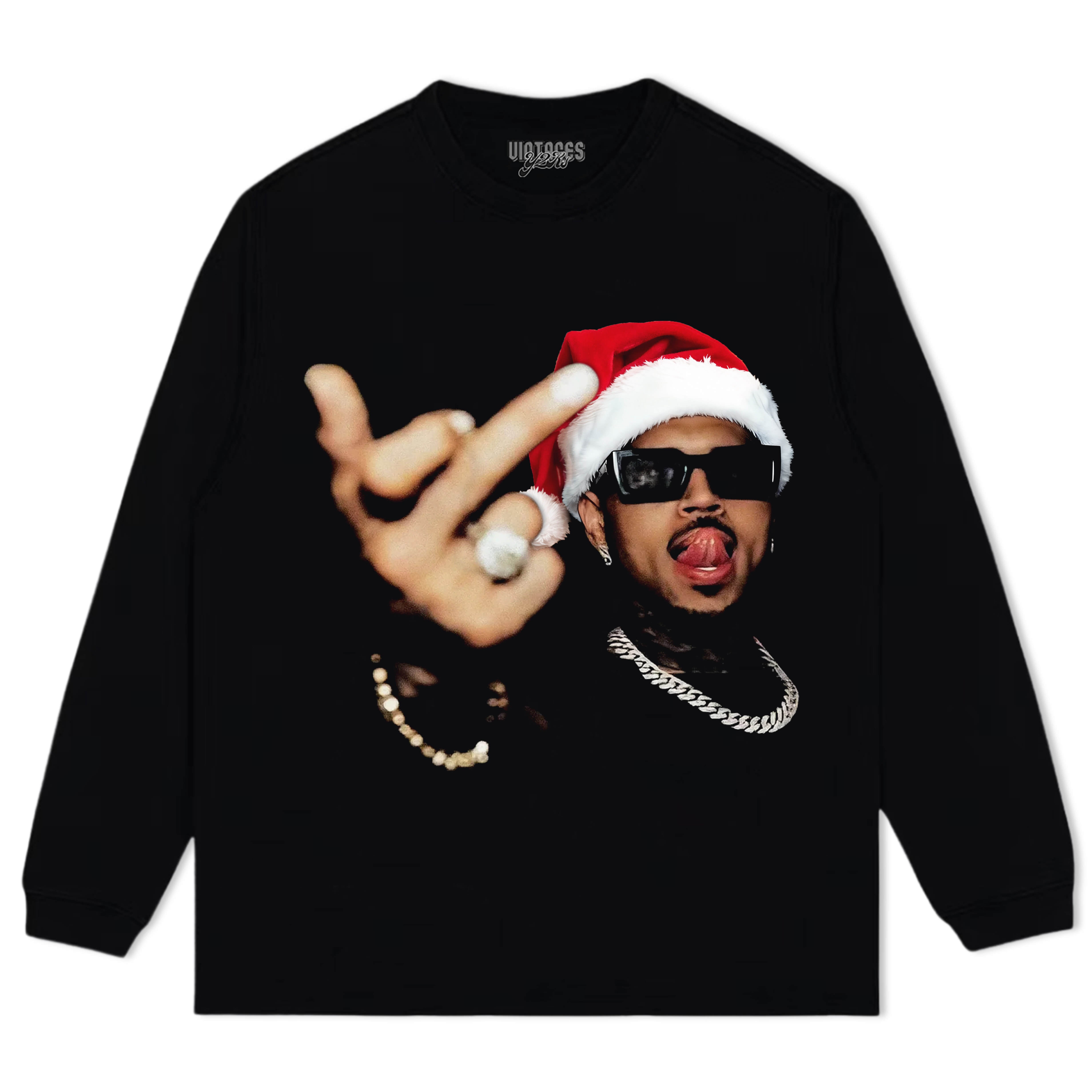 CHRIS BROWN WEARING A SANTA HAT T-SHIRT & LONG SLEEVES & HOODIES