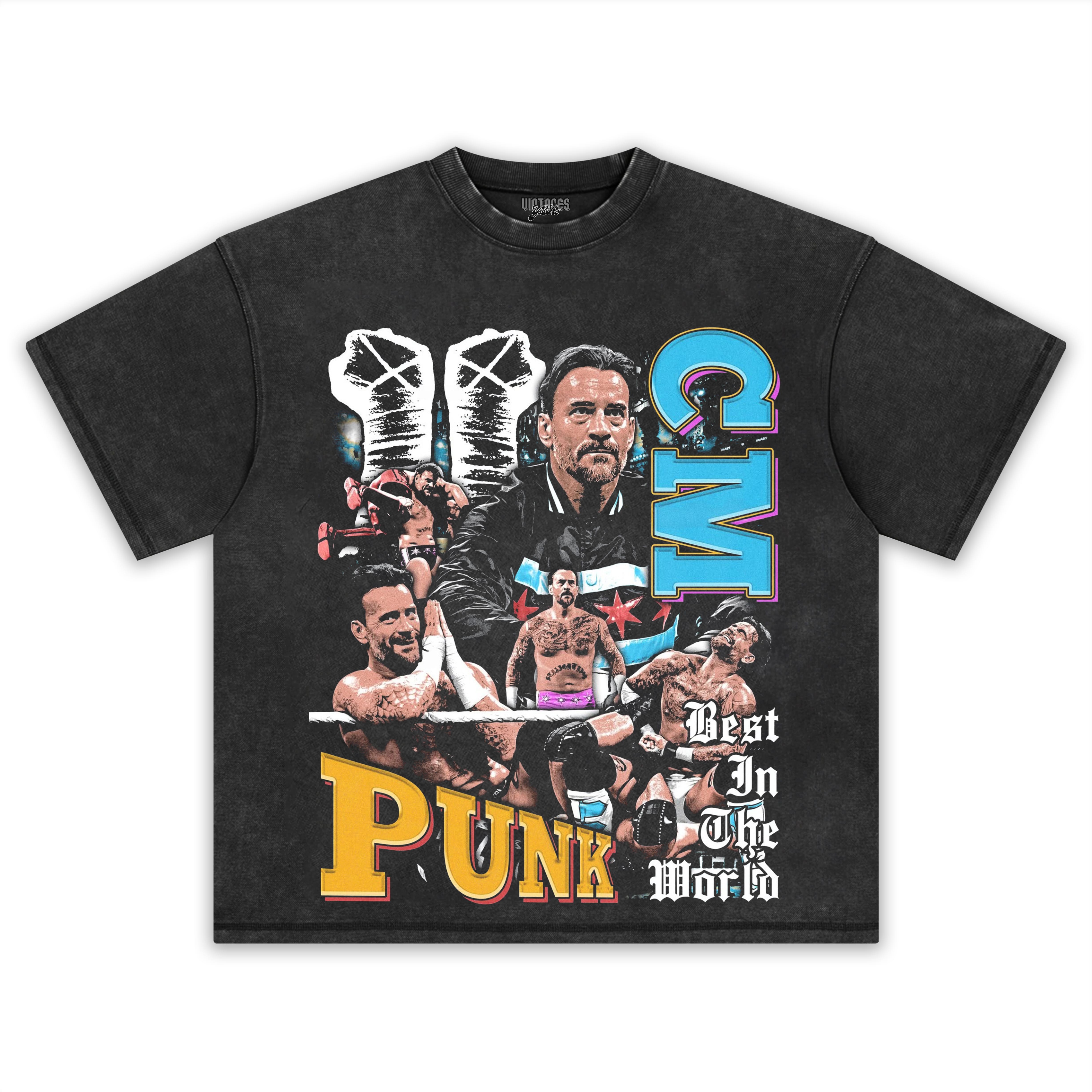 CM PUNK VINTAGE STYLE V2 TEE & LS & HOODIE