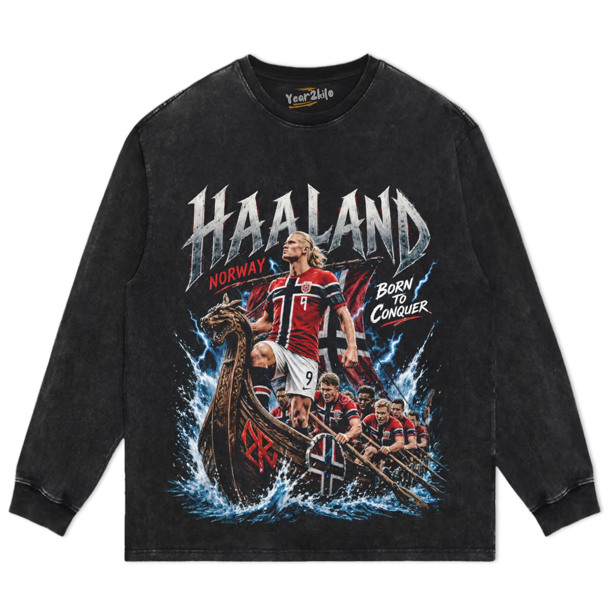ERLING HAALAND - NORWAY VIKING BORN TO CONQUER TANK TOP & TEE & LONG SLEEVE & LAYERED LS & HOODIE