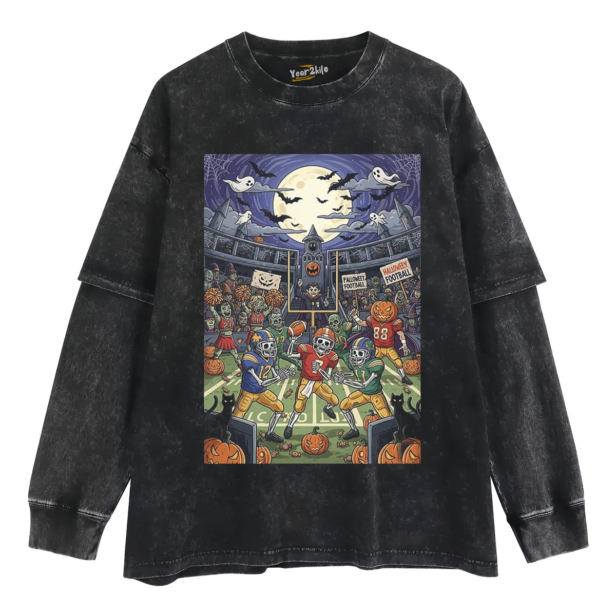 HALLOWEEN SKELETON FOOTBALL SPOOKY GAME TANK TOP & TEE & LONG SLEEVE & LAYERED LS & HOODIE