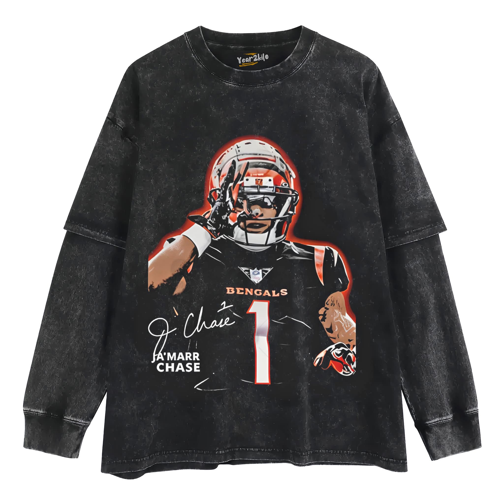 JA’MARR CHASE - CINCINNATI FOOTBALL VINTAGE TANK TOP & TEE & LONG SLEEVE & LAYERED LS & HOODIE