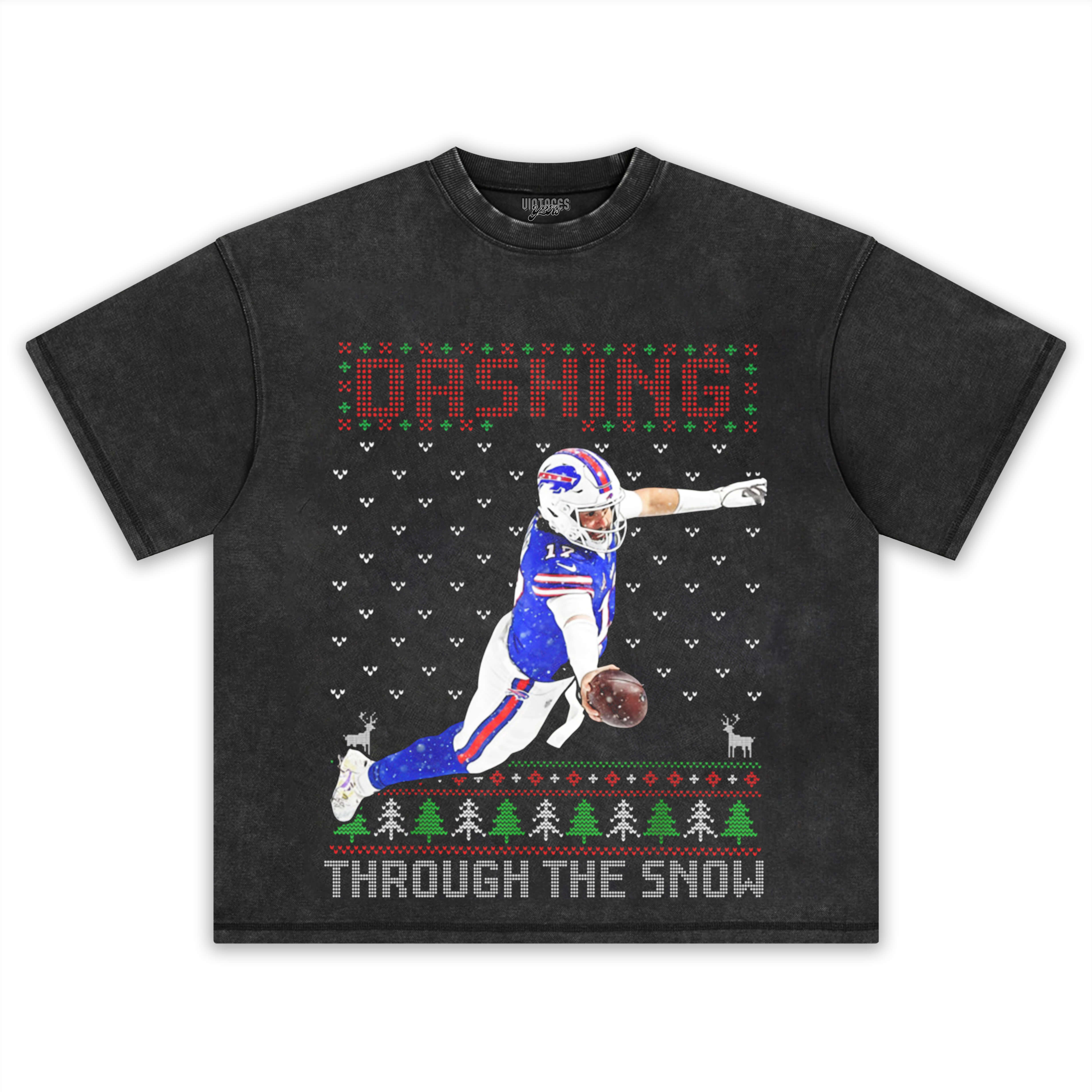 JOSH ALLEN DASHING THROUGH THE SNOW BUFFALO BILLS TEE & LS & HOODIE