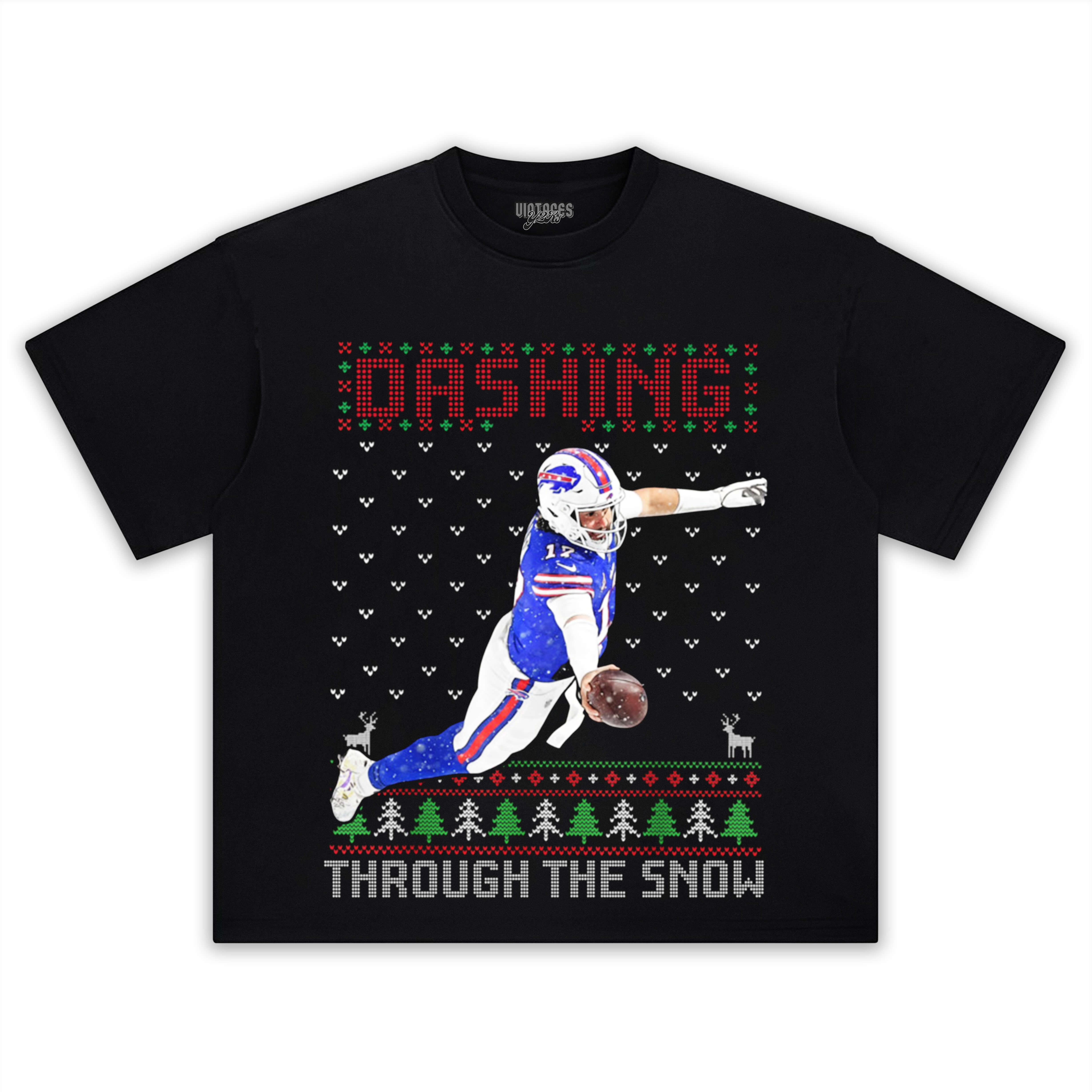JOSH ALLEN DASHING THROUGH THE SNOW BUFFALO BILLS TEE & LS & HOODIE