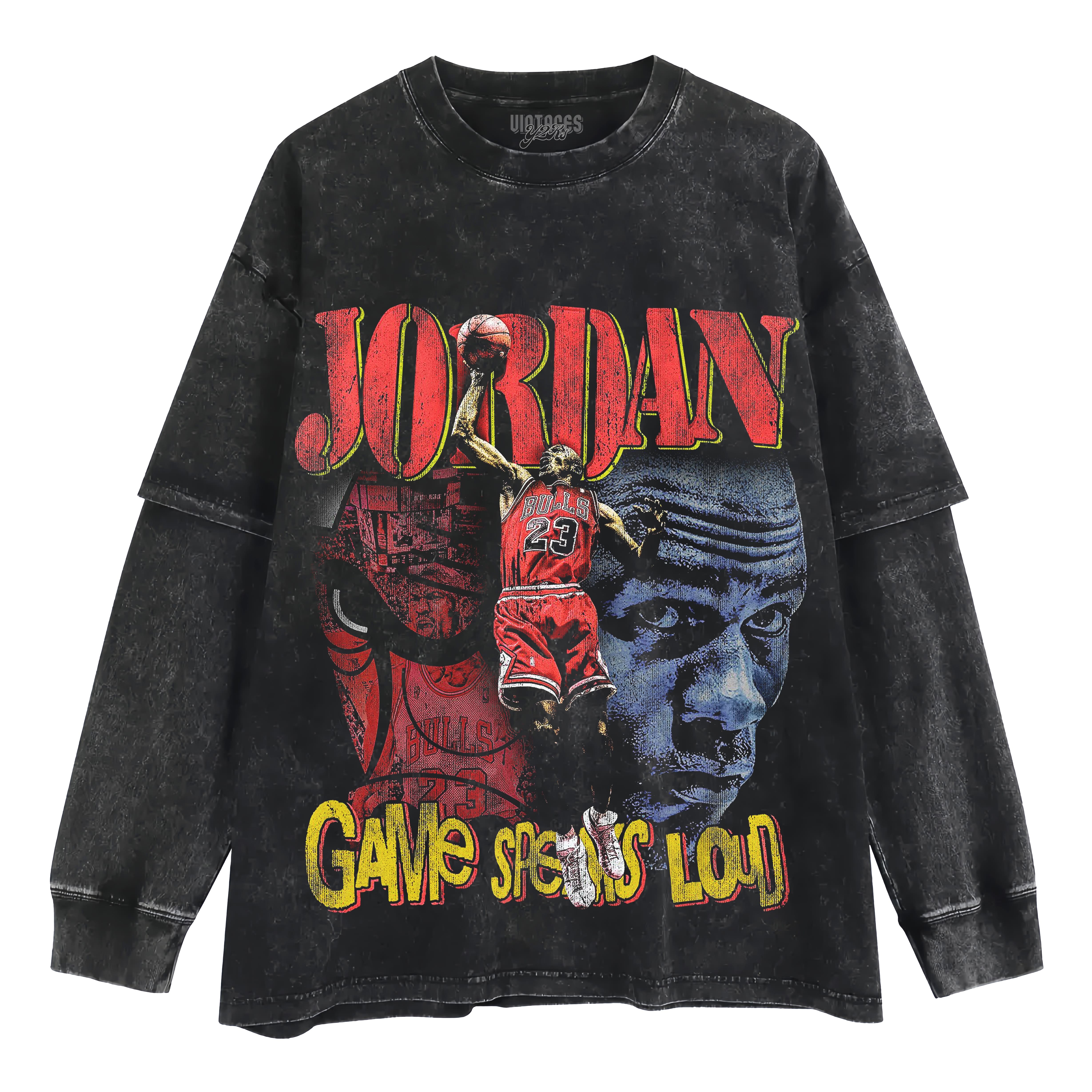 MICHEAL JORDAN CHICAGO BULLS VINTAGE STYLE LAYERED LONG SLEEVE