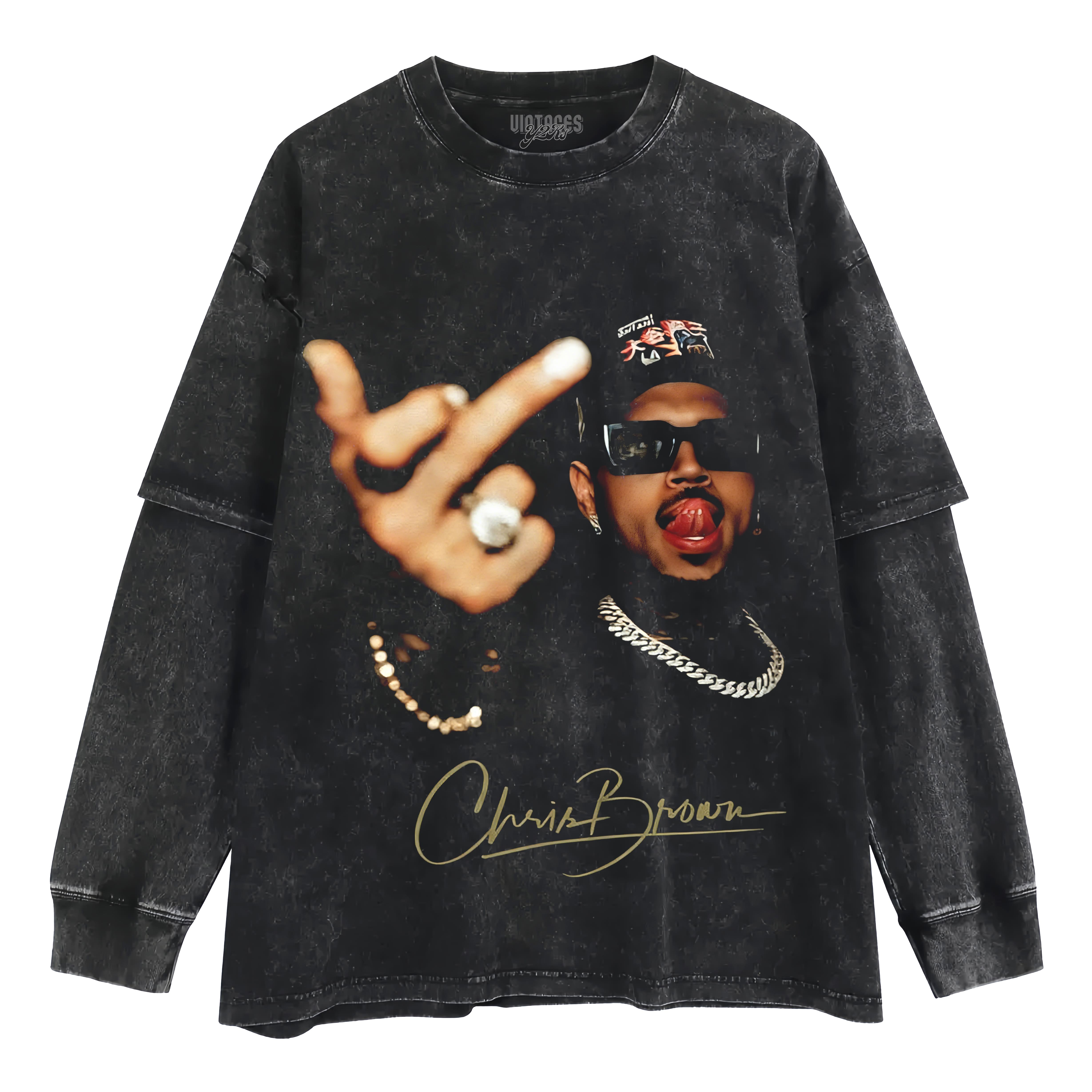 MIDDLE FINGER - CHRIS BROWN LAYERED LONG SLEEVE