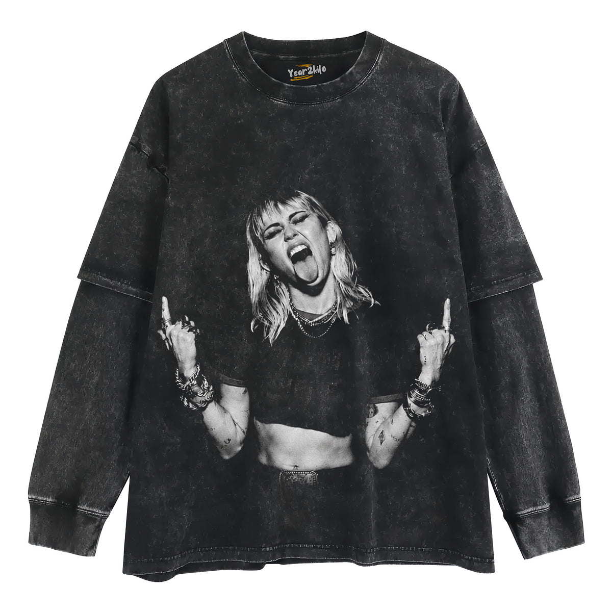 MILEY CYRUS - VINTAGE V3 MIDDLE FINGER TANK TOP & TEE & LONG SLEEVE & LAYERED LS & HOODIE