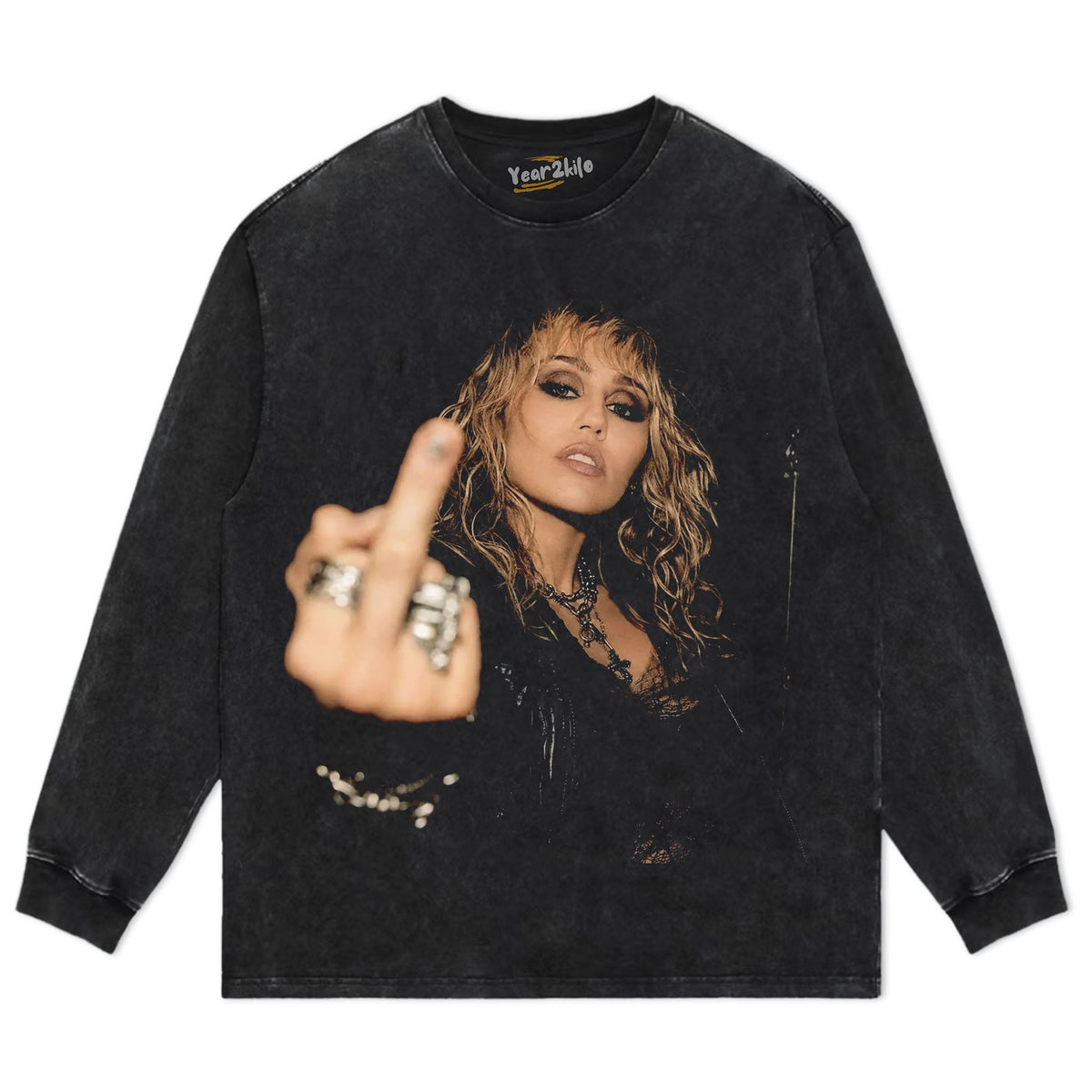 MILEY CYRUS - VINTAGE V5 MIDDLE FINGER TANK TOP & TEE & LONG SLEEVE & LAYERED LS & HOODIE