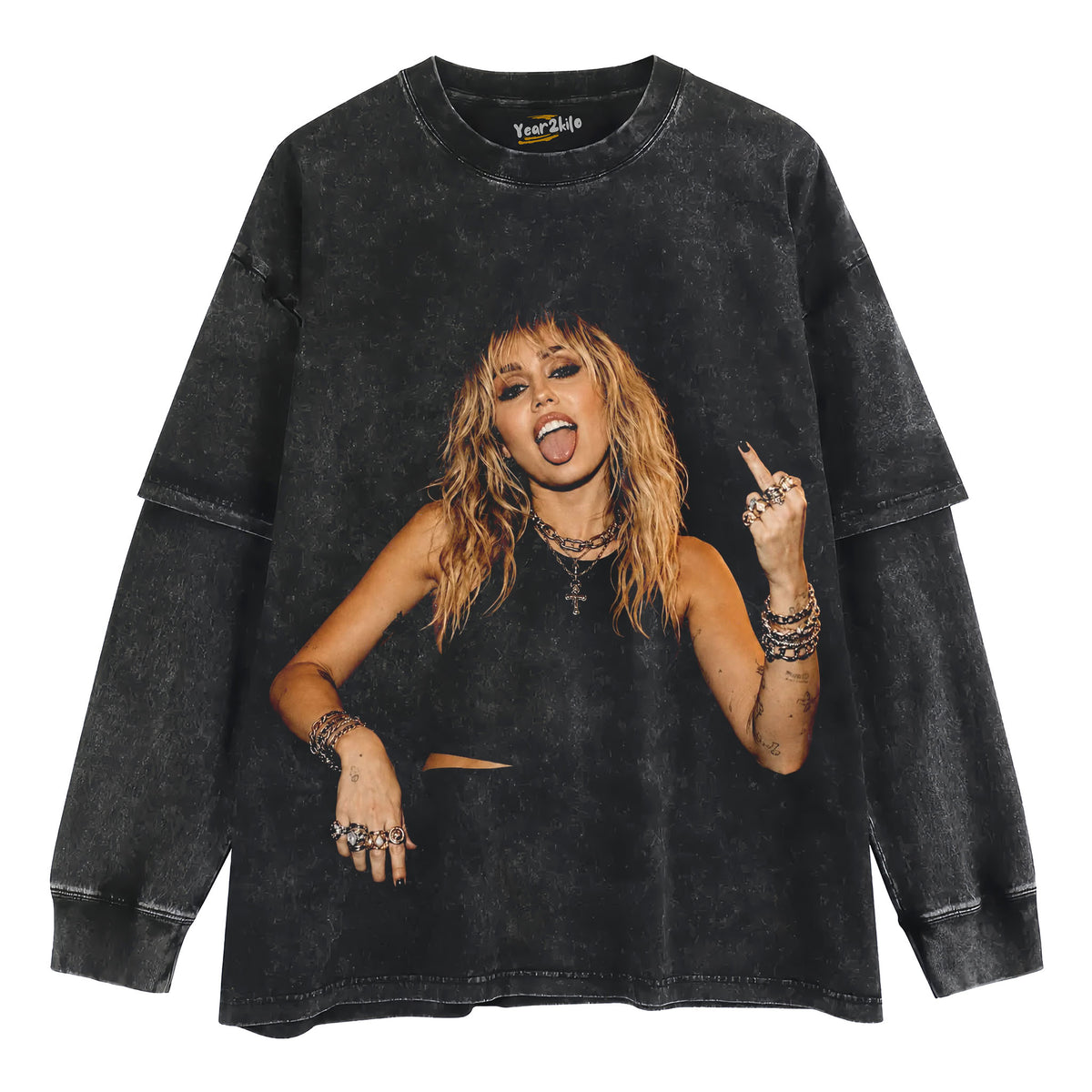 MILEY CYRUS - VINTAGE V6 MIDDLE FINGER TANK TOP & TEE & LONG SLEEVE & LAYERED LS & HOODIE