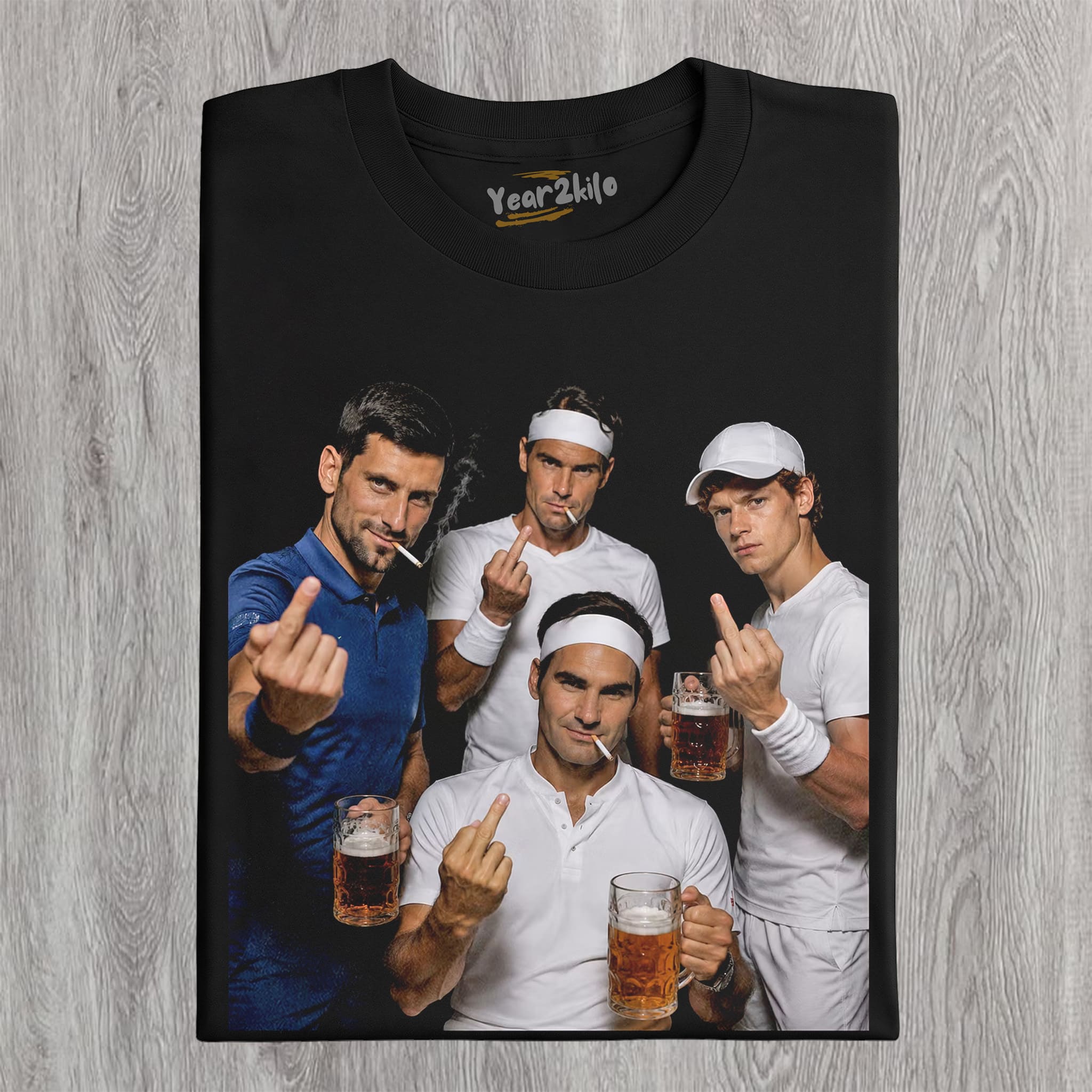 ROGER FEDERER & RAFAEL NADAL & NOVAK DJOKOVIC & JANNIK SINNER TENNIS LEGEND GRAPHIC TANK TOP & TEE & LONG SLEEVE & LAYERED LS & HOODIE
