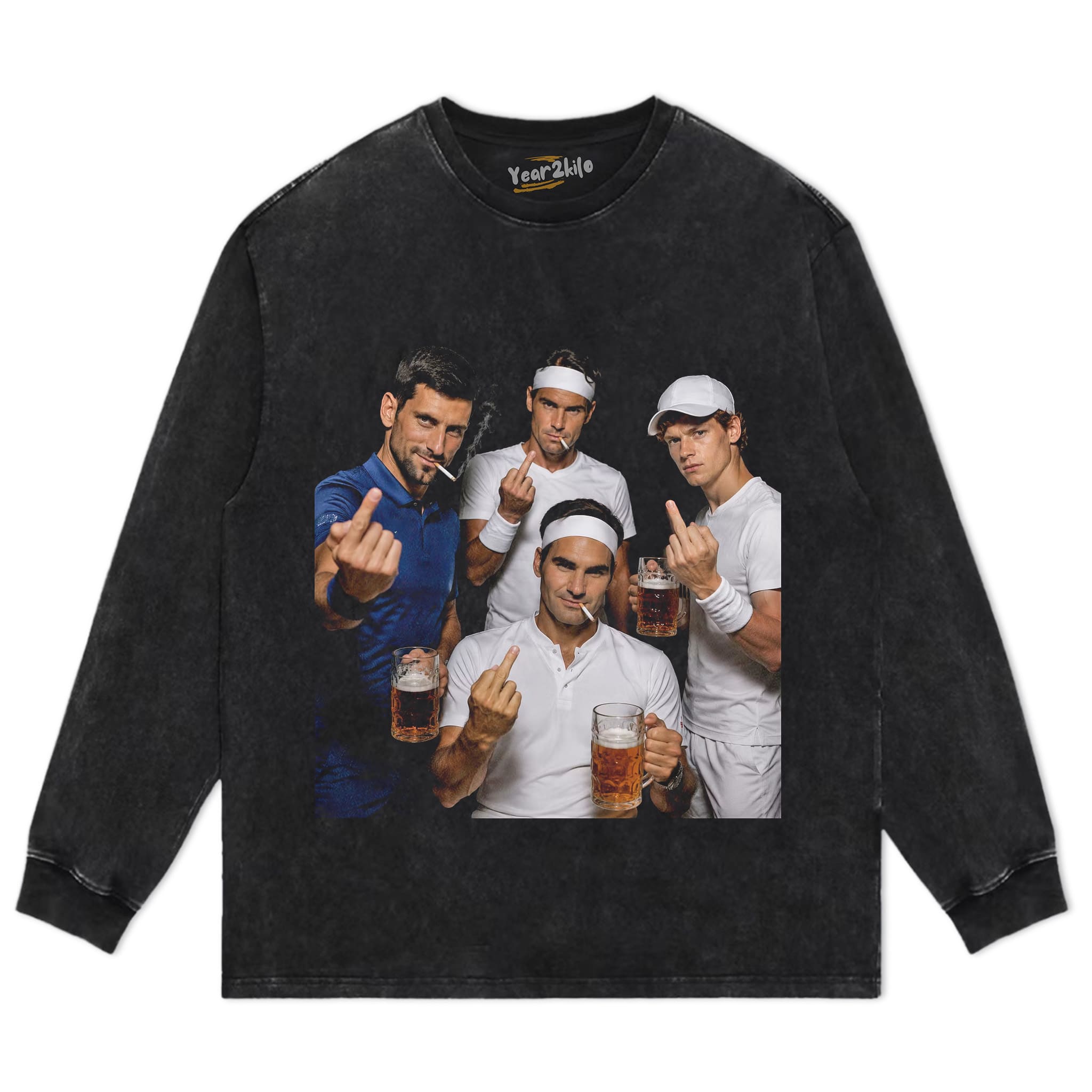 ROGER FEDERER & RAFAEL NADAL & NOVAK DJOKOVIC & JANNIK SINNER TENNIS LEGEND GRAPHIC TANK TOP & TEE & LONG SLEEVE & LAYERED LS & HOODIE
