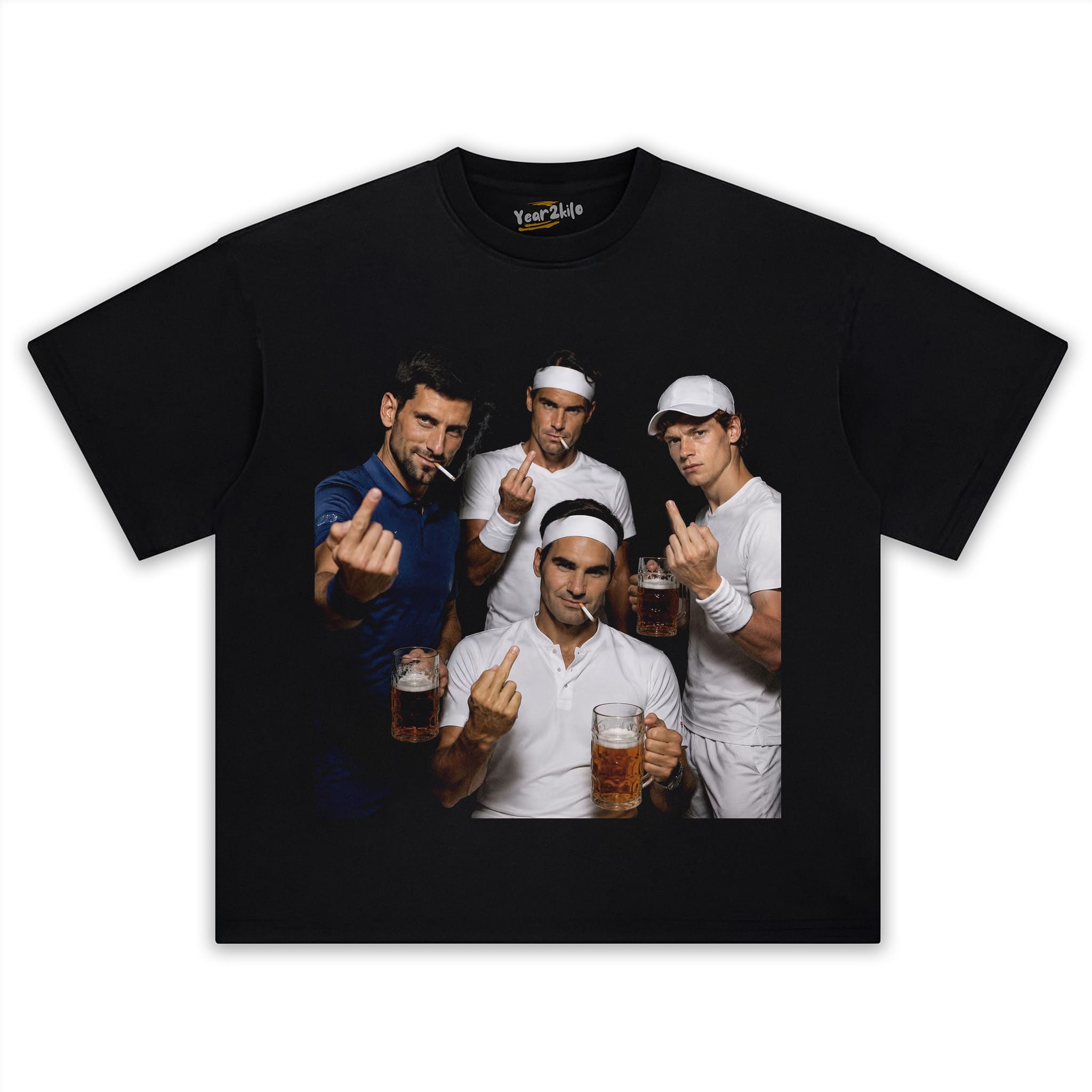 ROGER FEDERER & RAFAEL NADAL & NOVAK DJOKOVIC & JANNIK SINNER TENNIS LEGEND GRAPHIC TANK TOP & TEE & LONG SLEEVE & LAYERED LS & HOODIE
