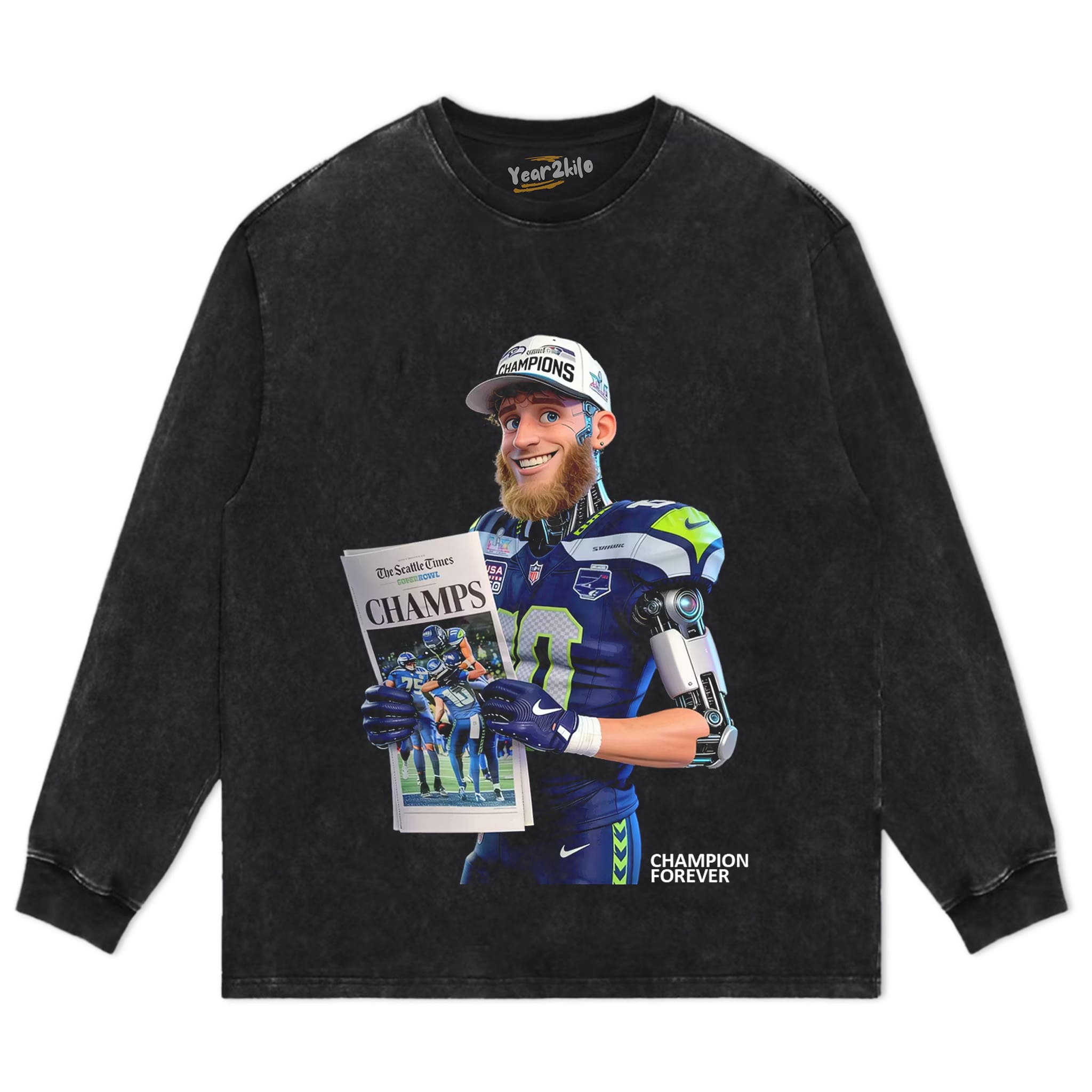 SEATTLE SEAHAWKS SUPER BOWL CHAMPIONS CYBORG GRAPHIC V2 TANK TOP & TEE & LONG SLEEVE & LAYERED LS & HOODIE