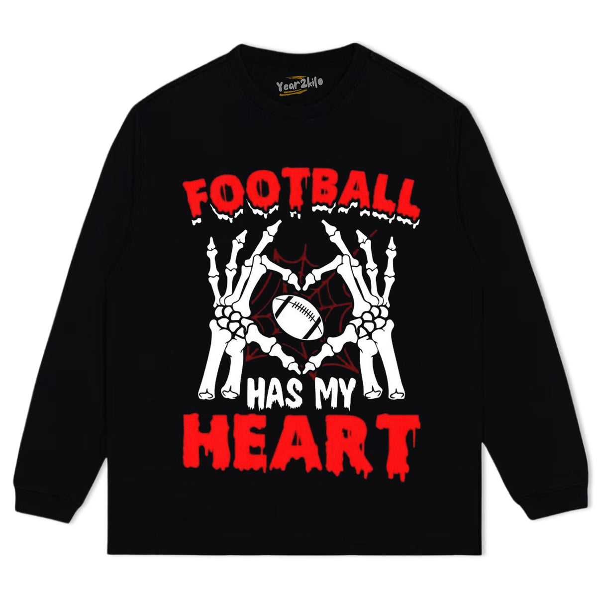SKELETON HANDS HEART FOOTBALL HAS MY HEART TANK TOP & TEE & LONG SLEEVE & LAYERED LS & HOODIE