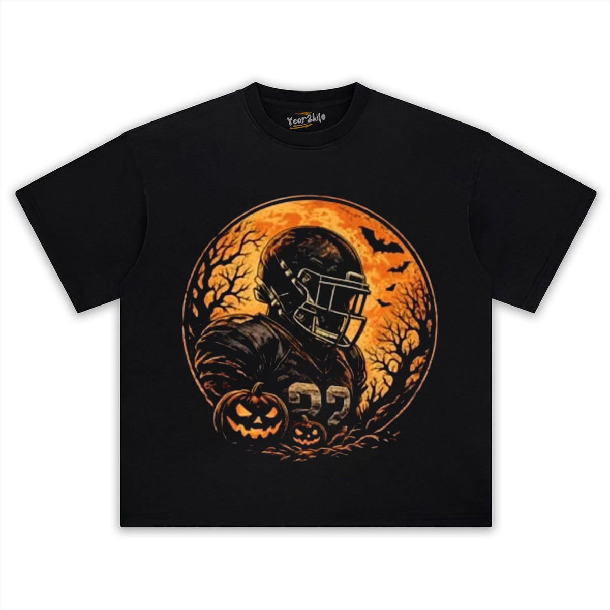 SPOOKY FULL MOON FOOTBALL PUMPKIN HALLOWEEN TANK TOP & TEE & LONG SLEEVE & LAYERED LS & HOODIE