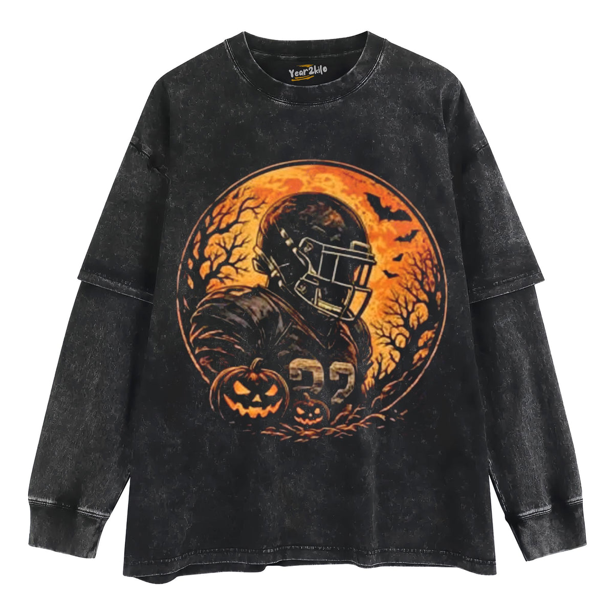 SPOOKY FULL MOON FOOTBALL PUMPKIN HALLOWEEN TANK TOP & TEE & LONG SLEEVE & LAYERED LS & HOODIE