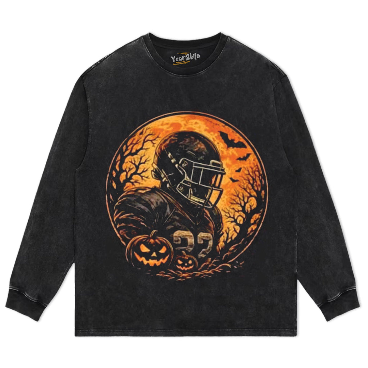 SPOOKY FULL MOON FOOTBALL PUMPKIN HALLOWEEN TANK TOP & TEE & LONG SLEEVE & LAYERED LS & HOODIE