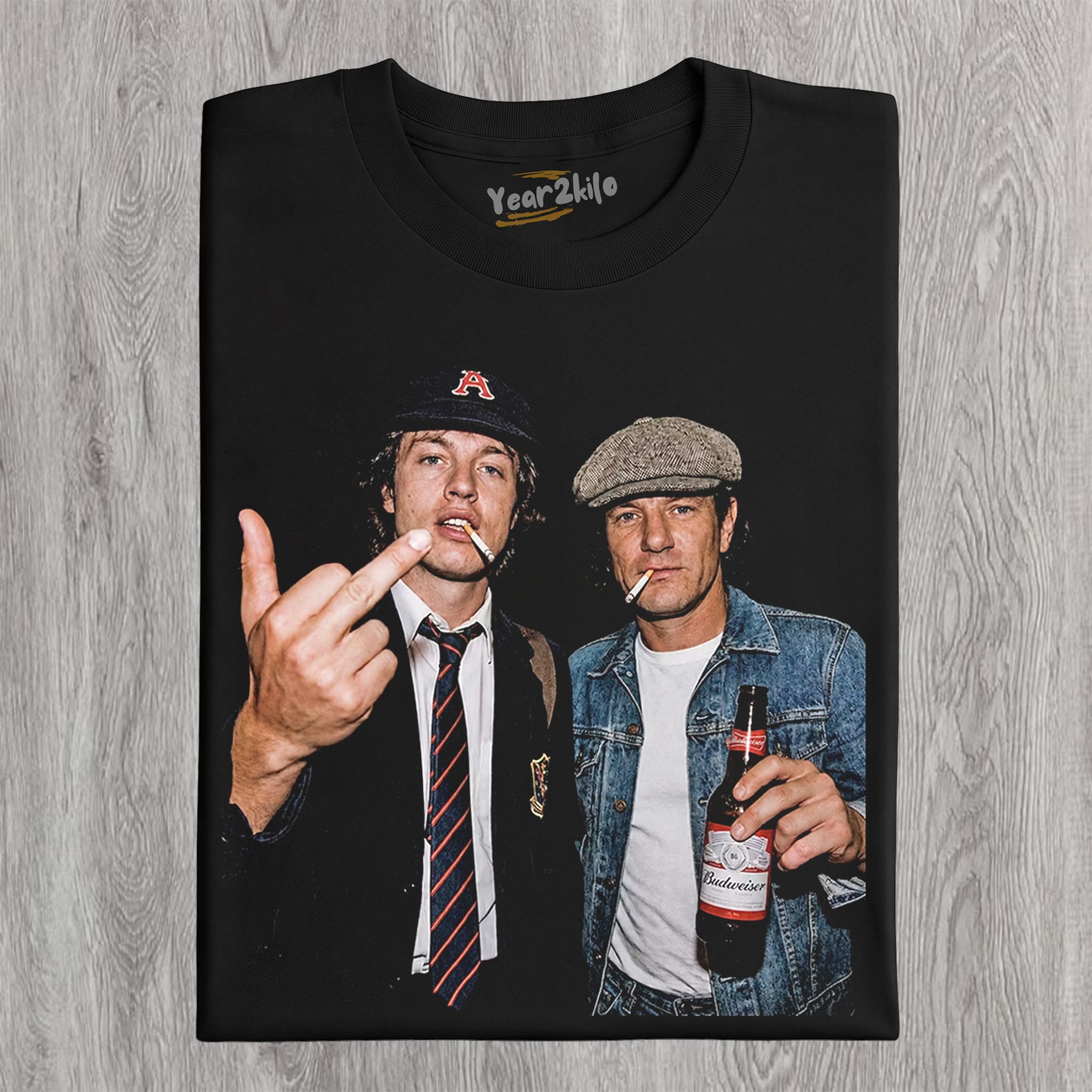 VINTAGE ANGUS YOUNG & BRIAN JOHNSON TANK TOP & TEE & LONG SLEEVE & LAYERED LS & HOODIE
