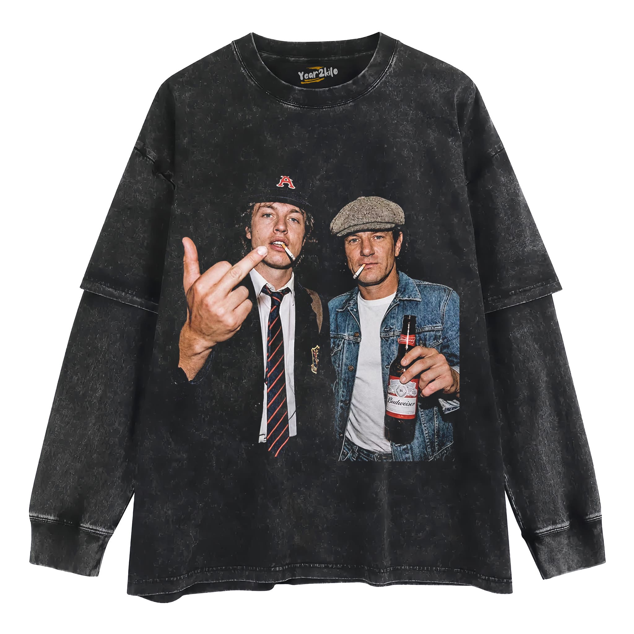 VINTAGE ANGUS YOUNG & BRIAN JOHNSON TANK TOP & TEE & LONG SLEEVE & LAYERED LS & HOODIE