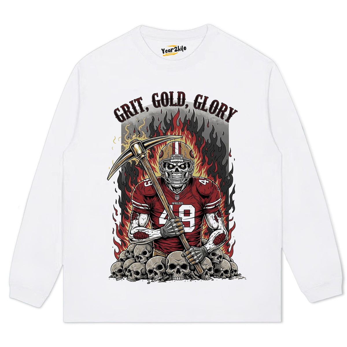 49ERS MINER SKELETON GRIT GOLD GLORY FOOTBALL TANK TOP & TEE & LONG SLEEVE & LAYERED LS & HOODIE