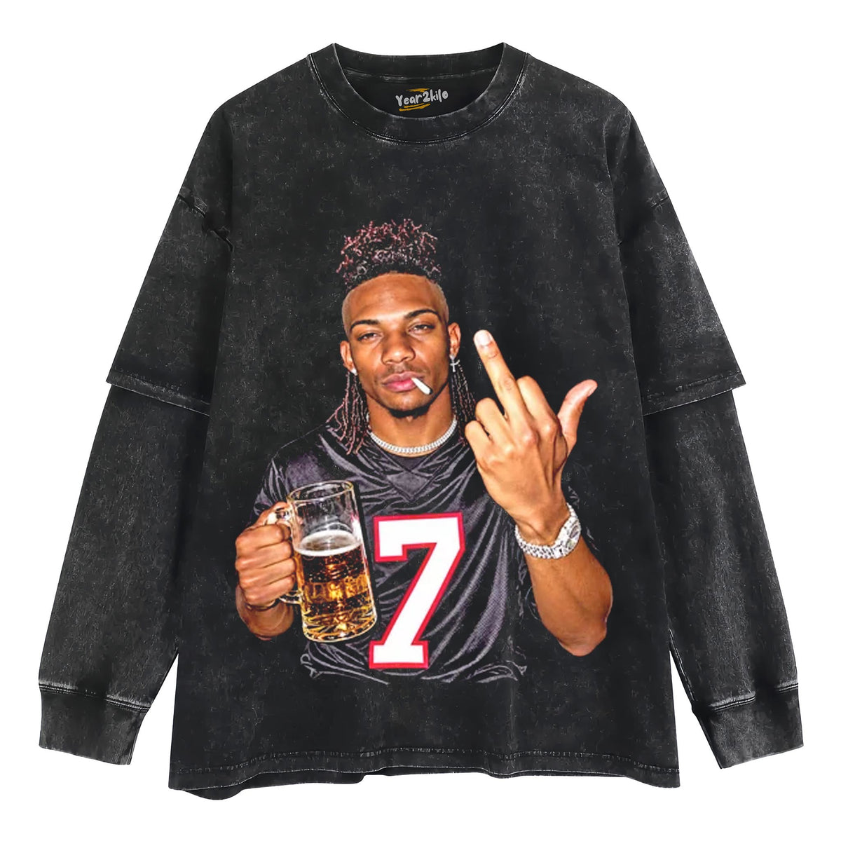 ATLANTA FALCONS BIJAN ROBINSON DRINKING & MIDDLE FINGER TANK TOP & TEE & LONG SLEEVE & LAYERED LS & HOODIE