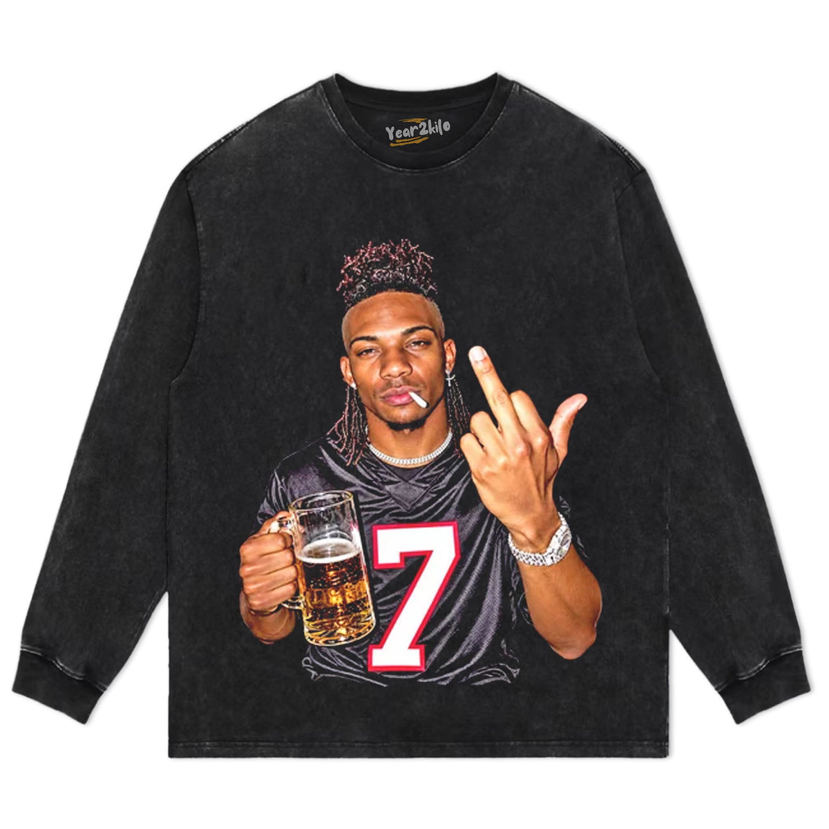 ATLANTA FALCONS BIJAN ROBINSON DRINKING & MIDDLE FINGER TANK TOP & TEE & LONG SLEEVE & LAYERED LS & HOODIE