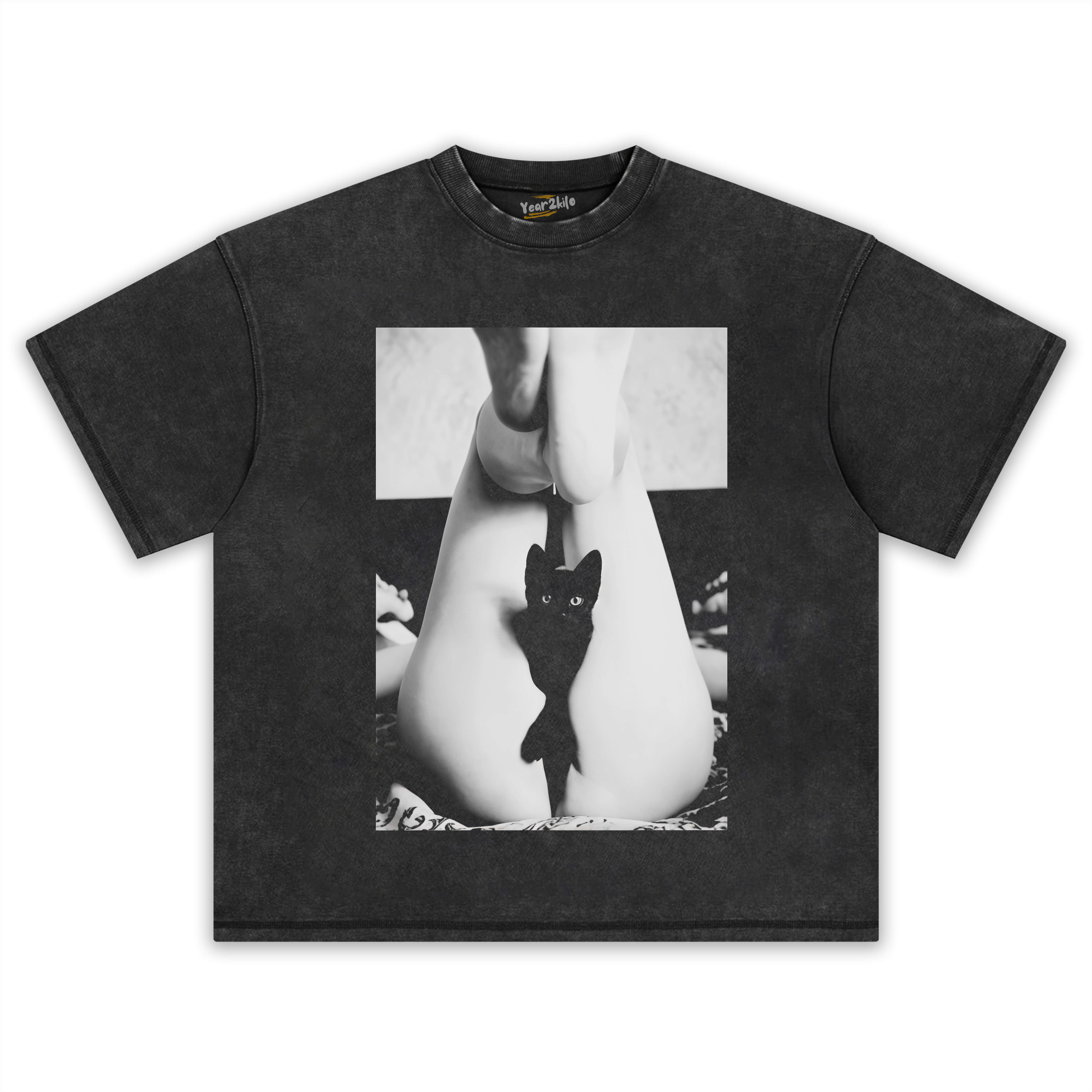 A CAT EMERGED FROM THE WOMAN'S LEGS TEE