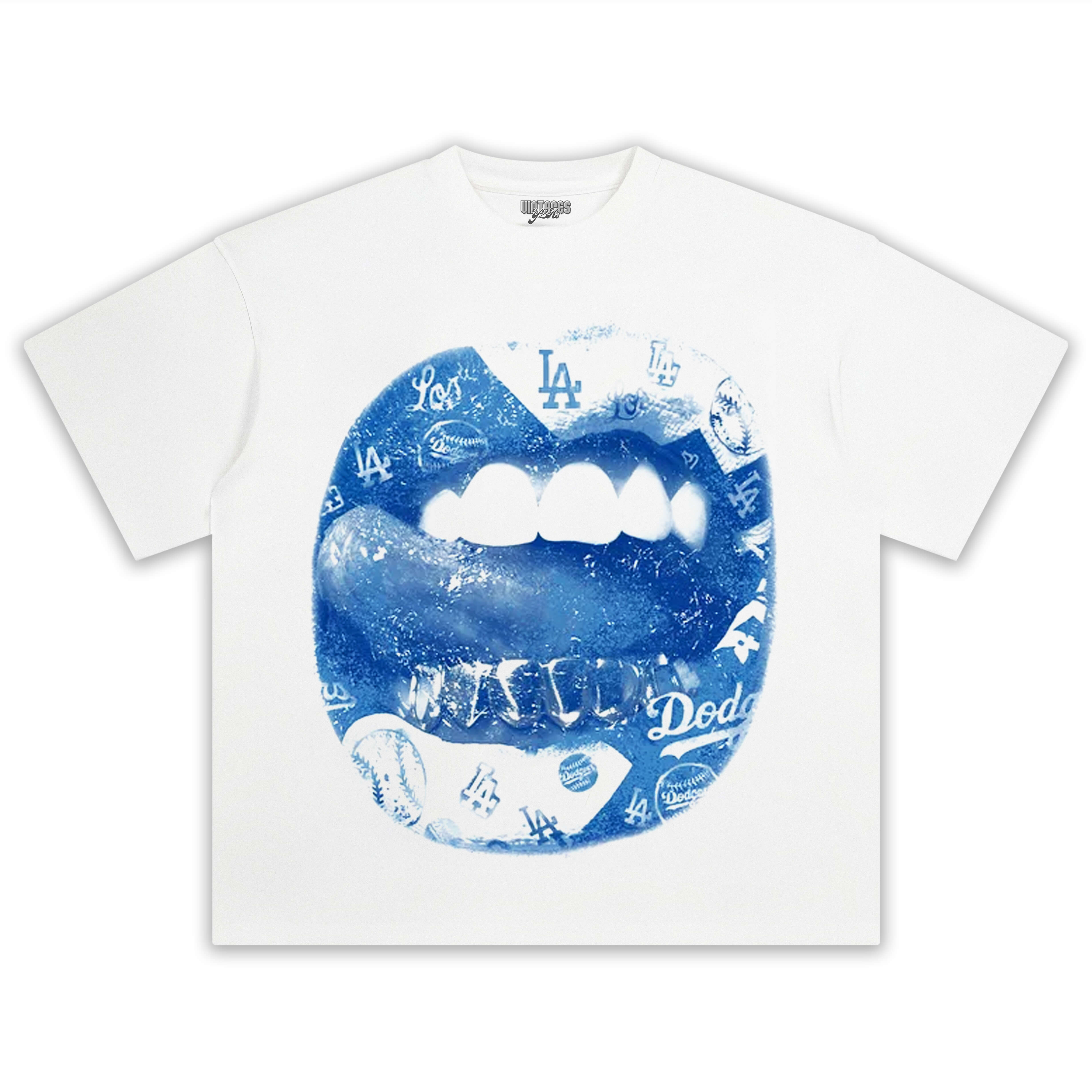 BLUE VINTAGE DODGERS LIP PRINT TEE & LS & HOODIE