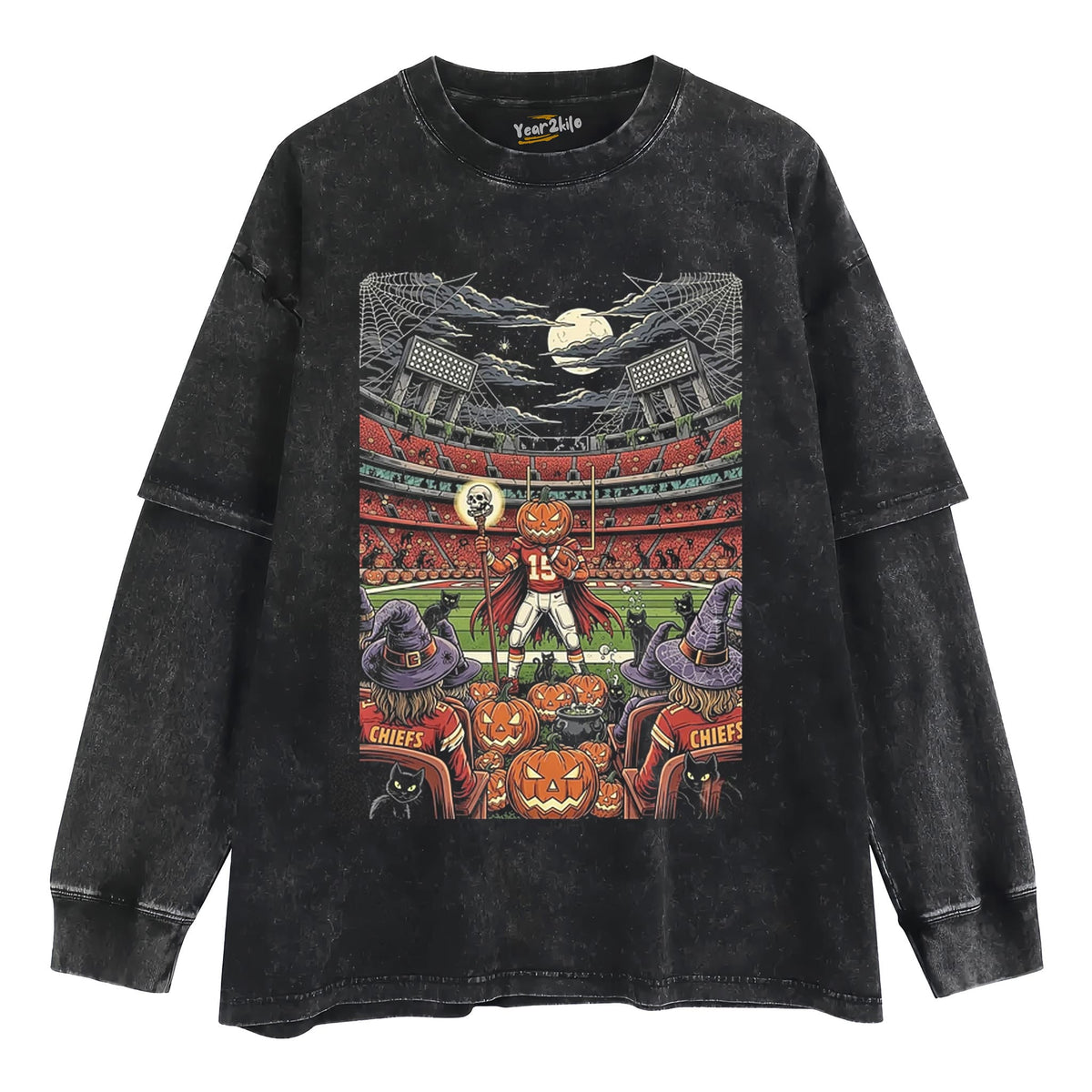 CHIEFS HALLOWEEN SPOOKY STADIUM PUMPKIN FOOTBALL TANK TOP & TEE & LONG SLEEVE & LAYERED LS & HOODIE