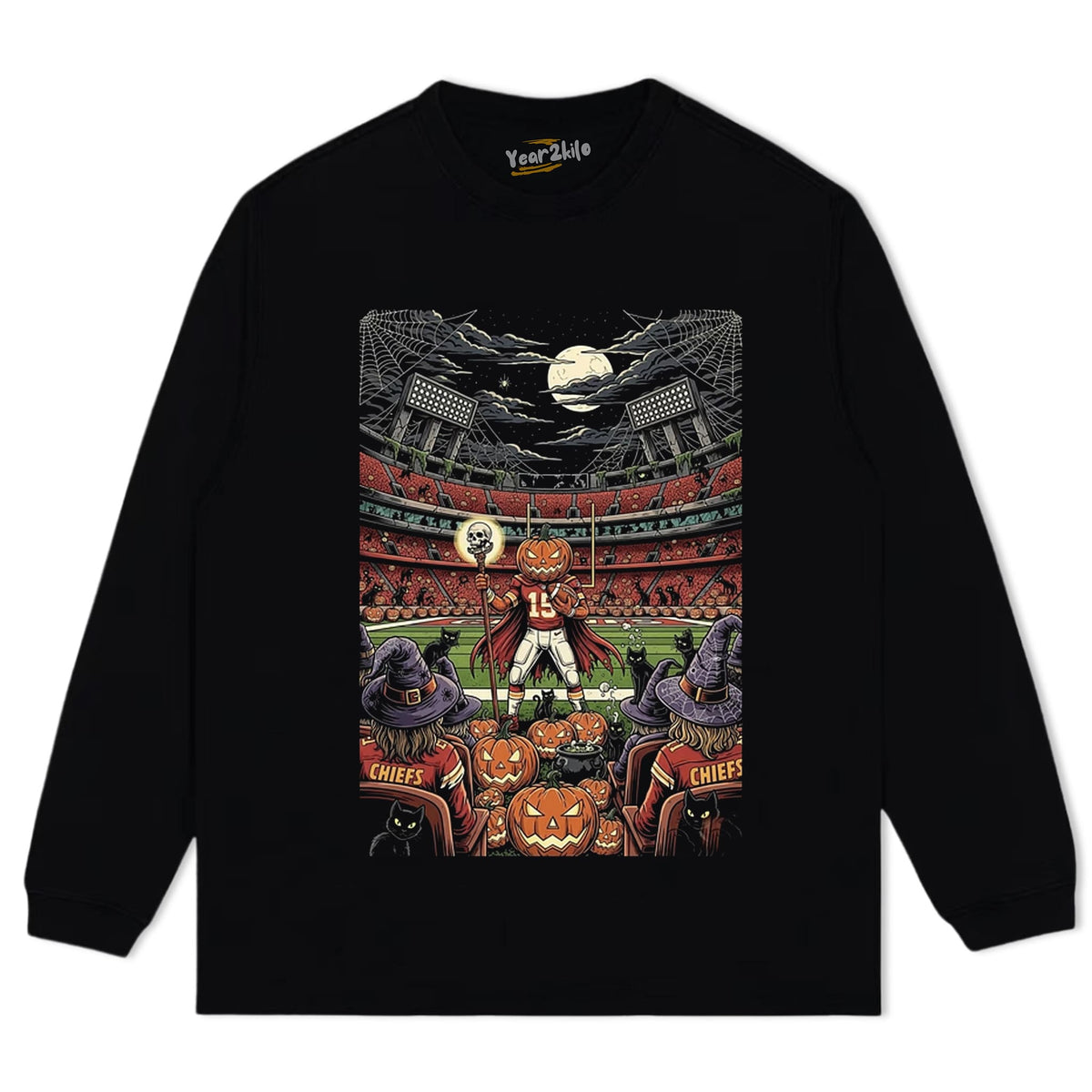 CHIEFS HALLOWEEN SPOOKY STADIUM PUMPKIN FOOTBALL TANK TOP & TEE & LONG SLEEVE & LAYERED LS & HOODIE