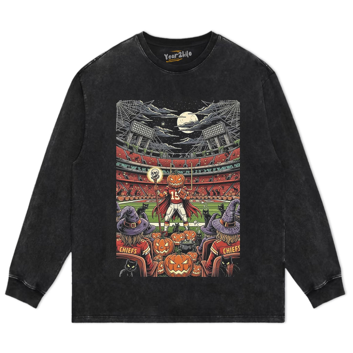 CHIEFS HALLOWEEN SPOOKY STADIUM PUMPKIN FOOTBALL TANK TOP & TEE & LONG SLEEVE & LAYERED LS & HOODIE