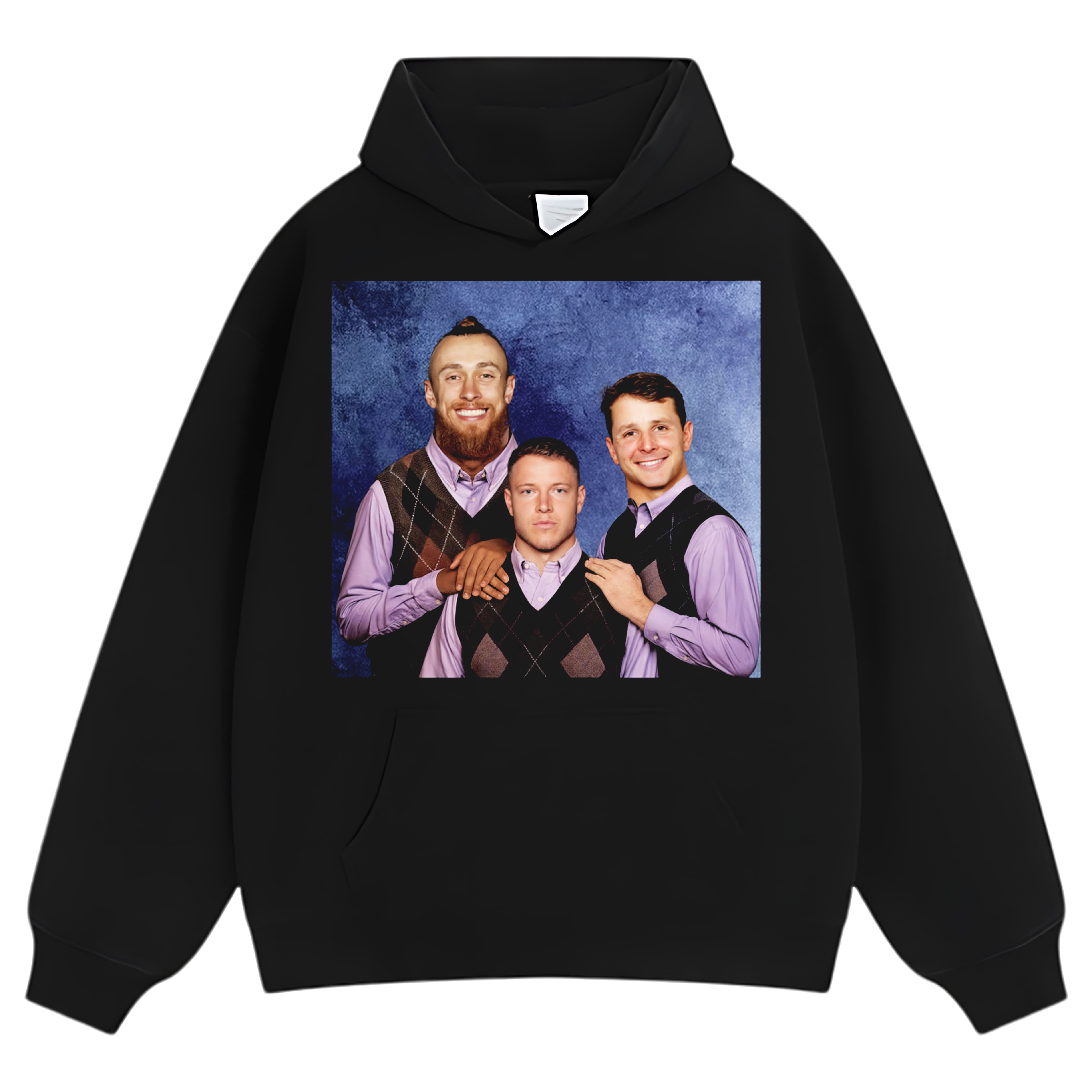CHRISTIAN MCCAFFREY & GEORGE KITTLE & BROCK PRUDY STEP BROTHERS TEE & LS & HOODIE