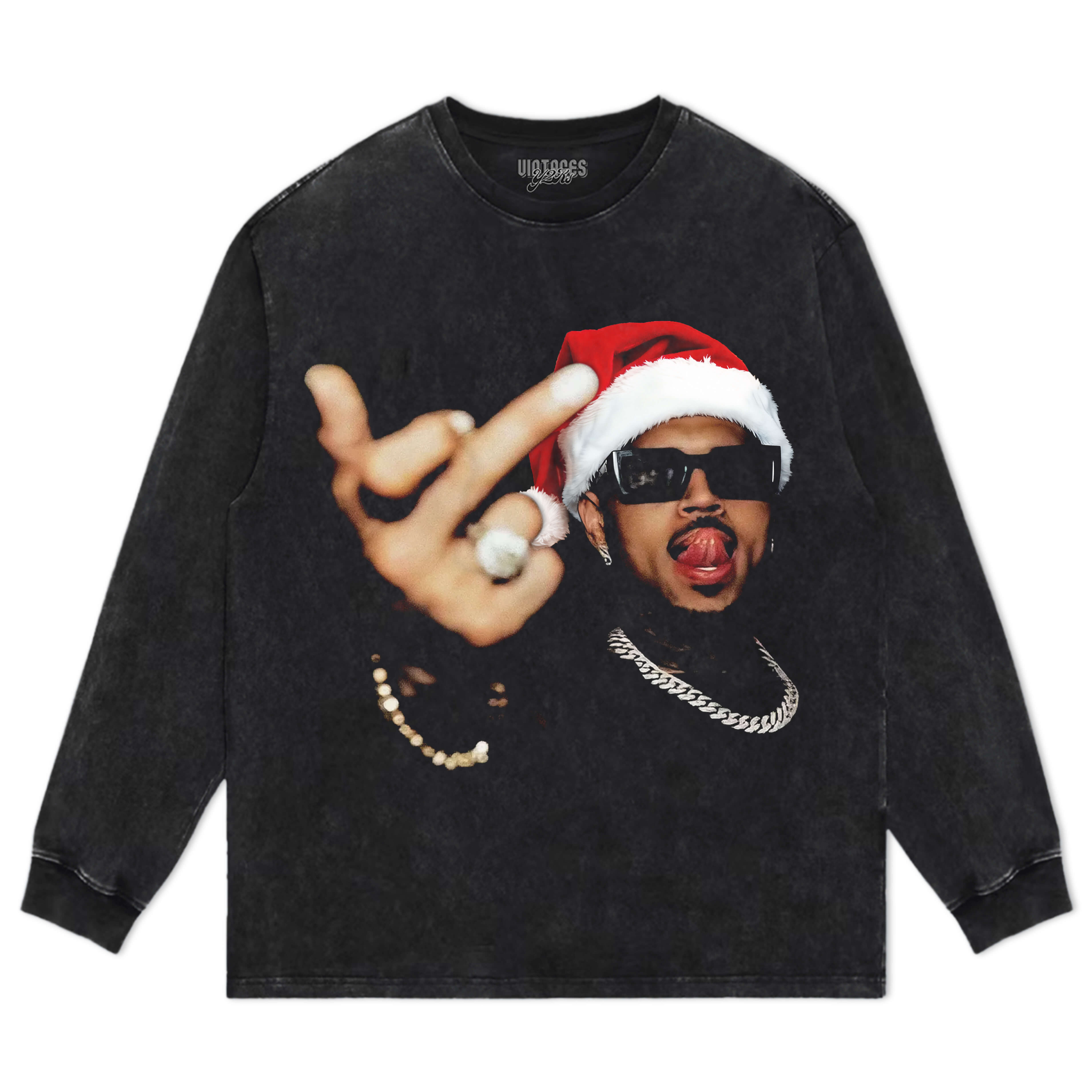 CHRIS BROWN WEARING A SANTA HAT T-SHIRT & LONG SLEEVES & HOODIES