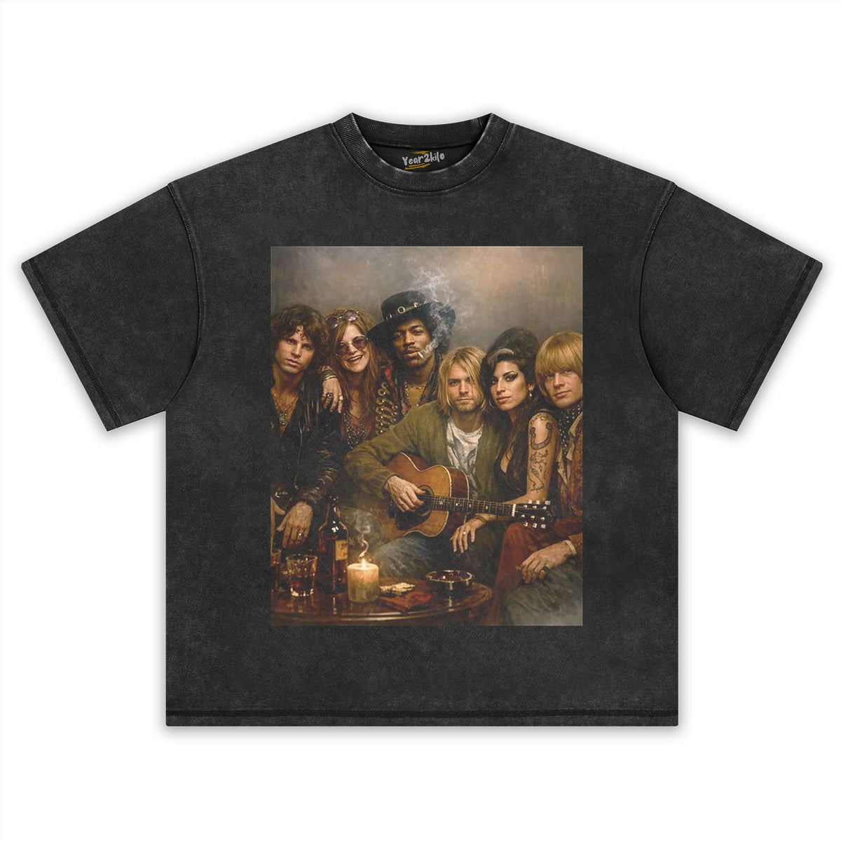 CLASSIC ROCK ICON COLLAGE RETRO WASHED GRAPHIC TANK TOP & TEE & LONG SLEEVE & LAYERED LS & HOODIE