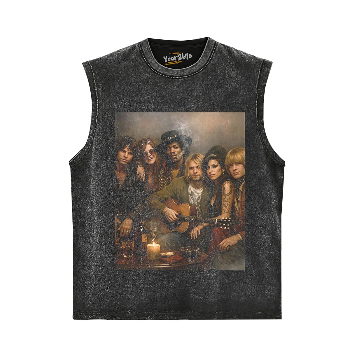 CLASSIC ROCK ICON COLLAGE RETRO WASHED GRAPHIC TANK TOP & TEE & LONG SLEEVE & LAYERED LS & HOODIE