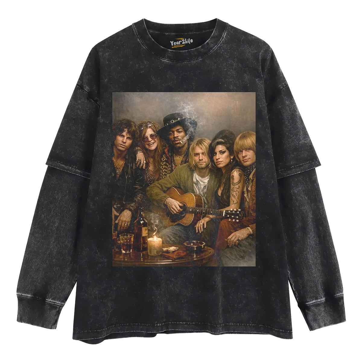 CLASSIC ROCK ICON COLLAGE RETRO WASHED GRAPHIC TANK TOP & TEE & LONG SLEEVE & LAYERED LS & HOODIE