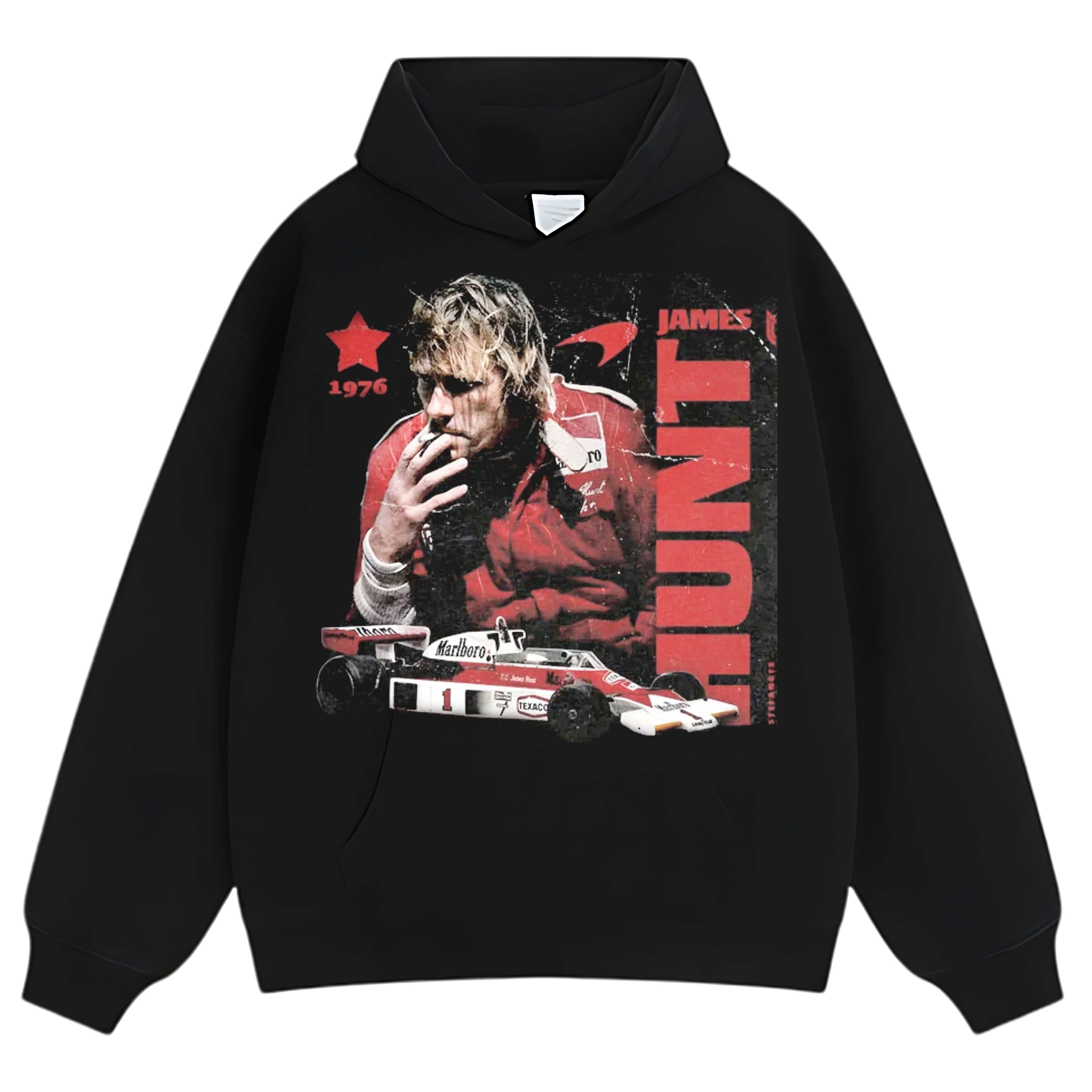 F1 LEGEND JAMES HUNT 1976 VINTAGE COTTON TANK TOP & TEE & LONG SLEEVE & LAYERED LS & HOODIE