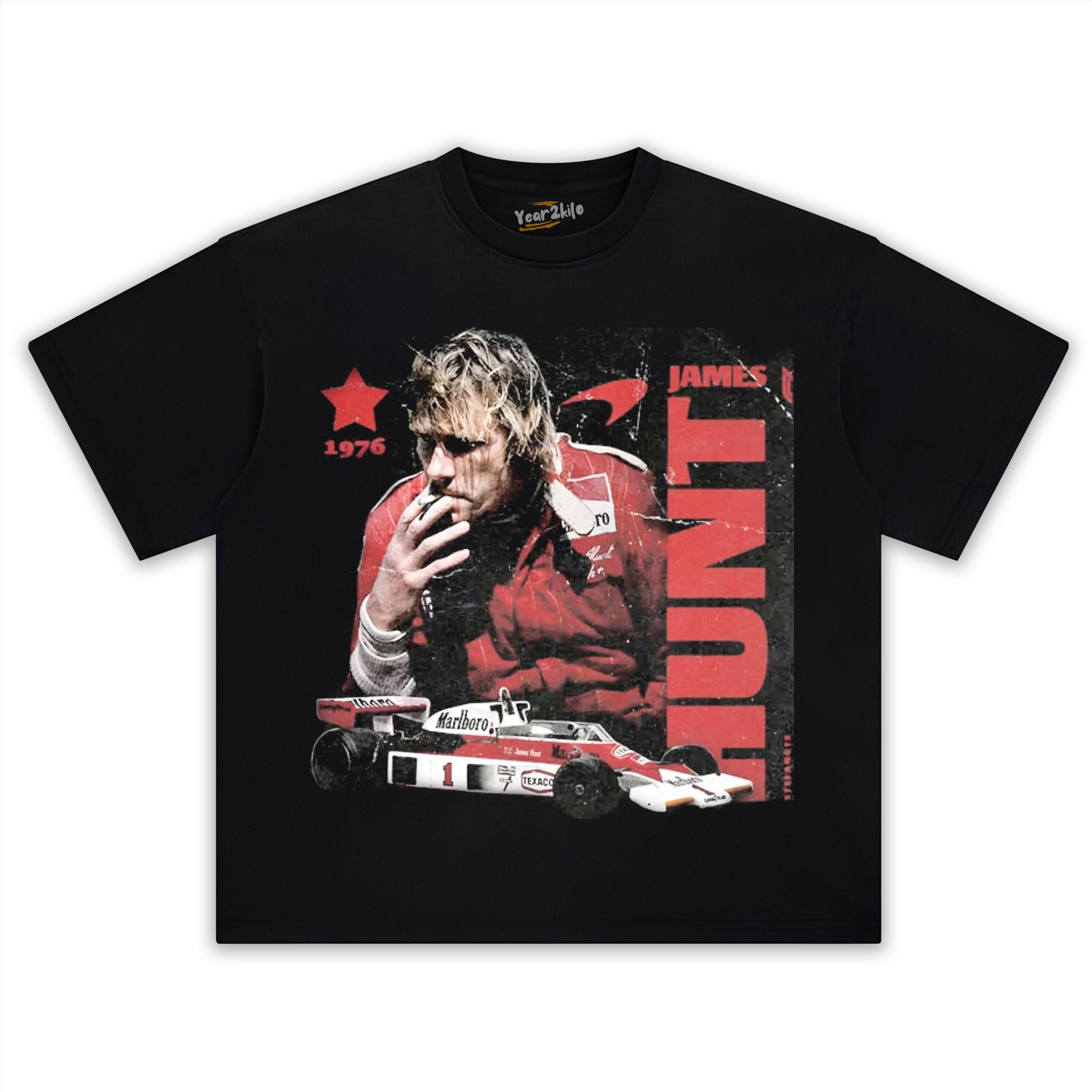 F1 LEGEND JAMES HUNT 1976 VINTAGE COTTON TANK TOP & TEE & LONG SLEEVE & LAYERED LS & HOODIE