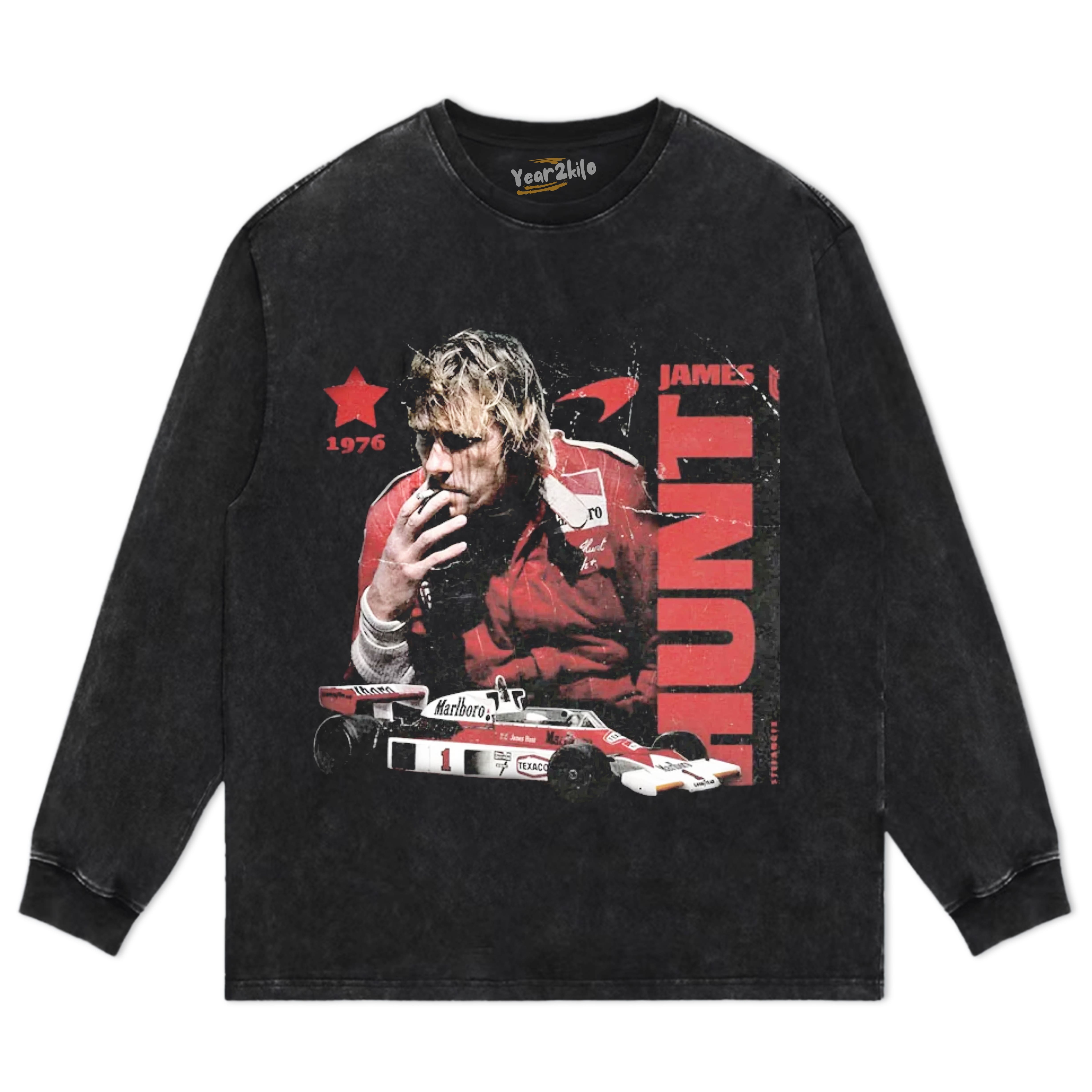 F1 LEGEND JAMES HUNT 1976 VINTAGE COTTON TANK TOP & TEE & LONG SLEEVE & LAYERED LS & HOODIE