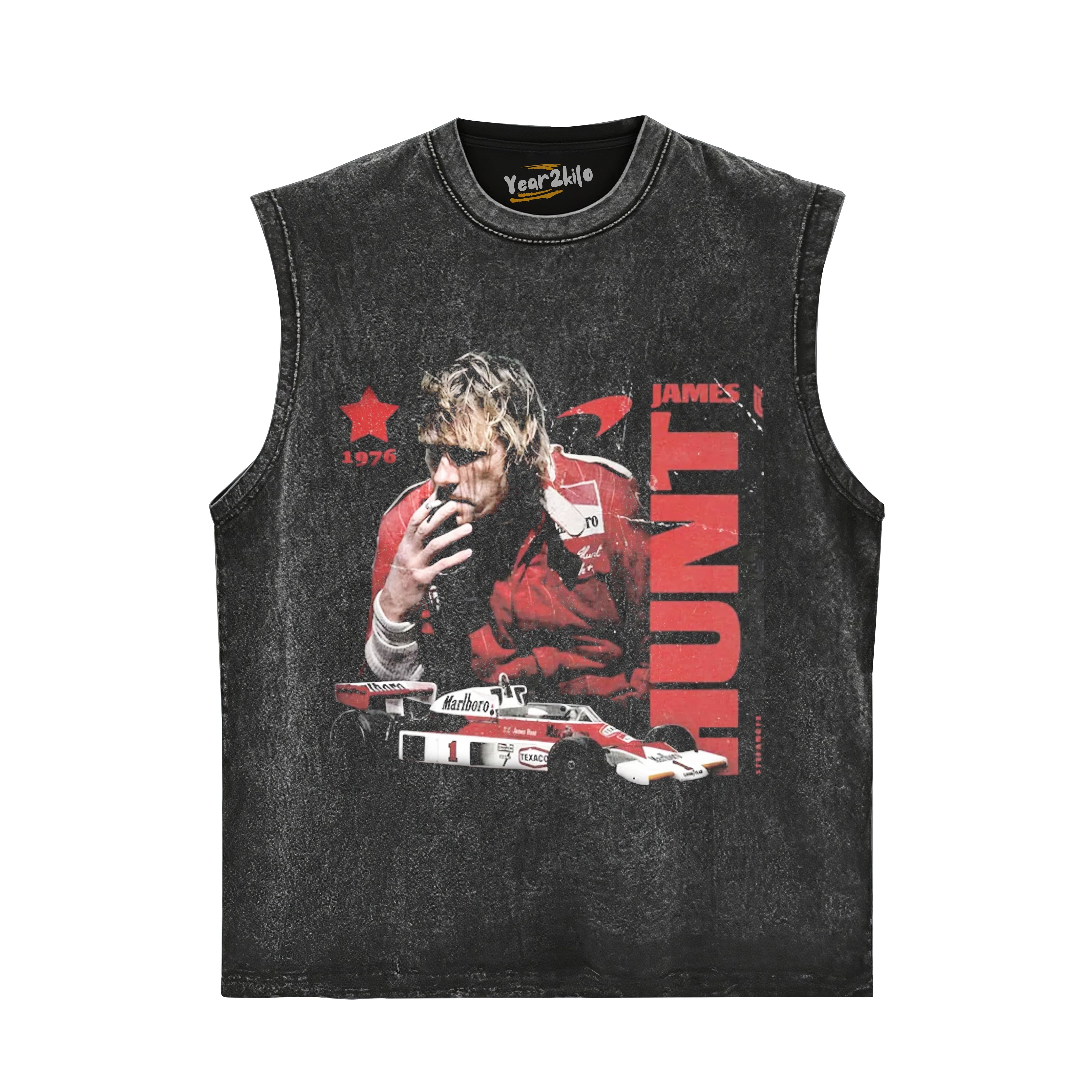 F1 LEGEND JAMES HUNT 1976 VINTAGE COTTON TANK TOP & TEE & LONG SLEEVE & LAYERED LS & HOODIE