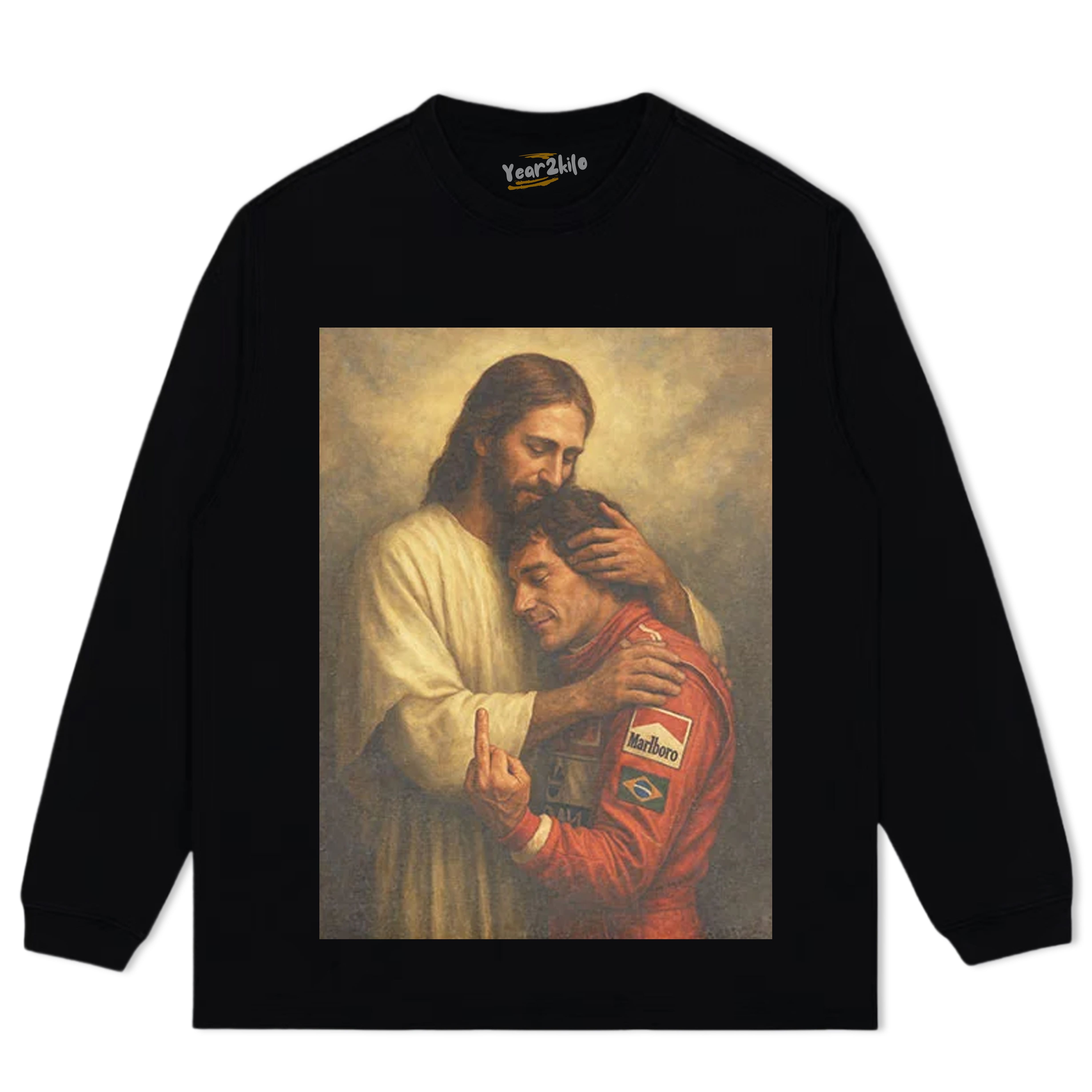 F1 LEGEND SENNA & JESUS'S EMBRACE TANK TOP & TEE & LONG SLEEVE & LAYERED LS & HOODIE