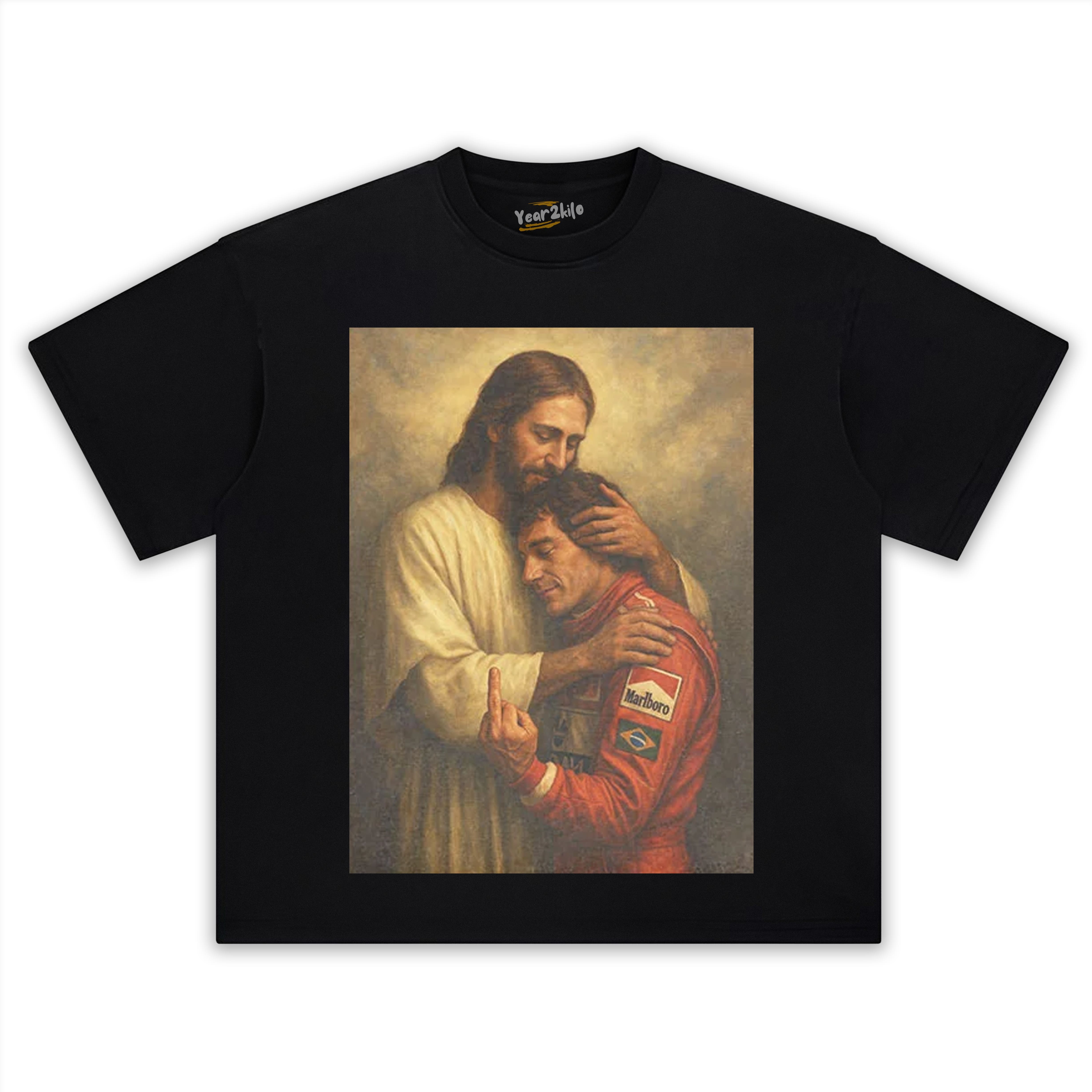 F1 LEGEND SENNA & JESUS'S EMBRACE TANK TOP & TEE & LONG SLEEVE & LAYERED LS & HOODIE