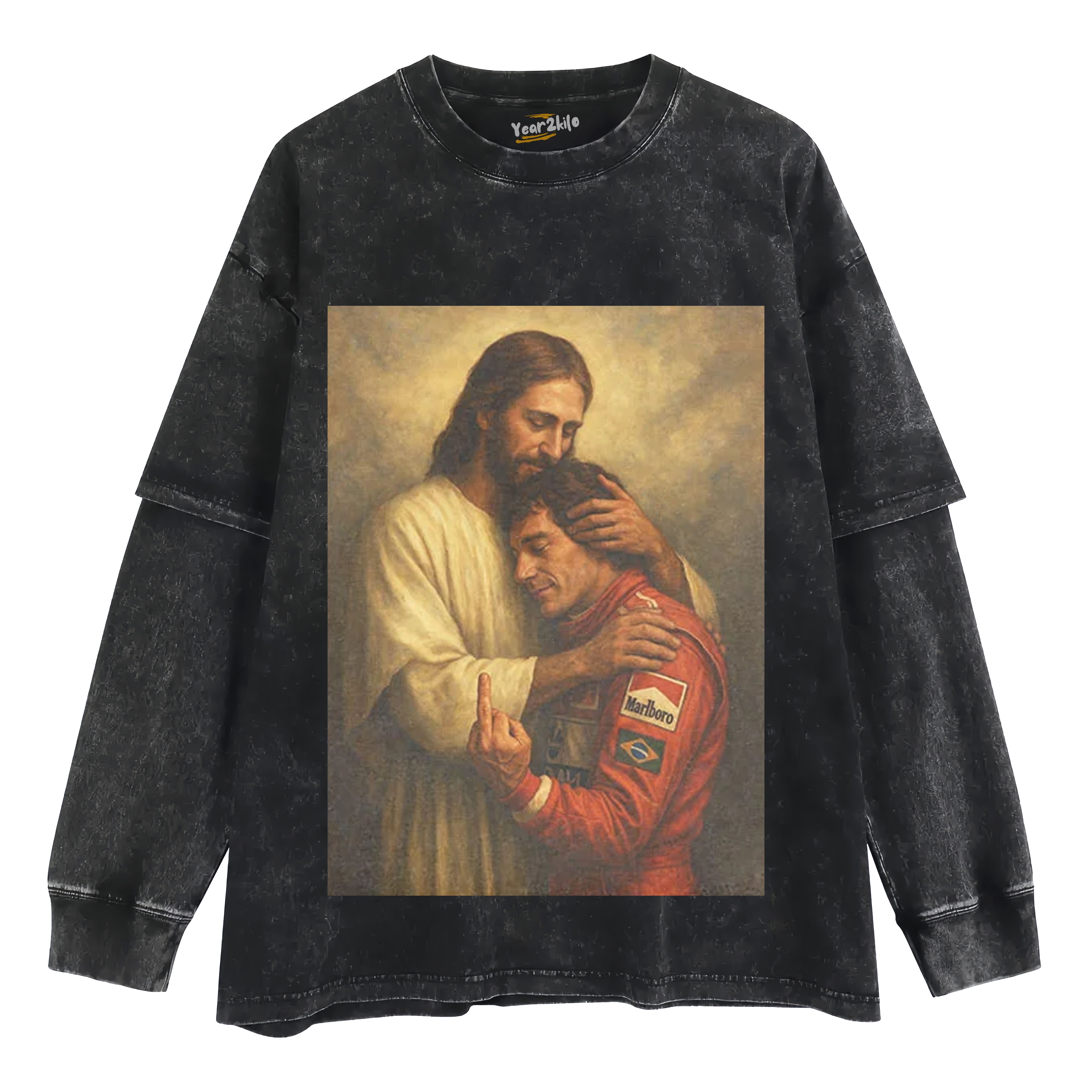 F1 LEGEND SENNA & JESUS'S EMBRACE TANK TOP & TEE & LONG SLEEVE & LAYERED LS & HOODIE