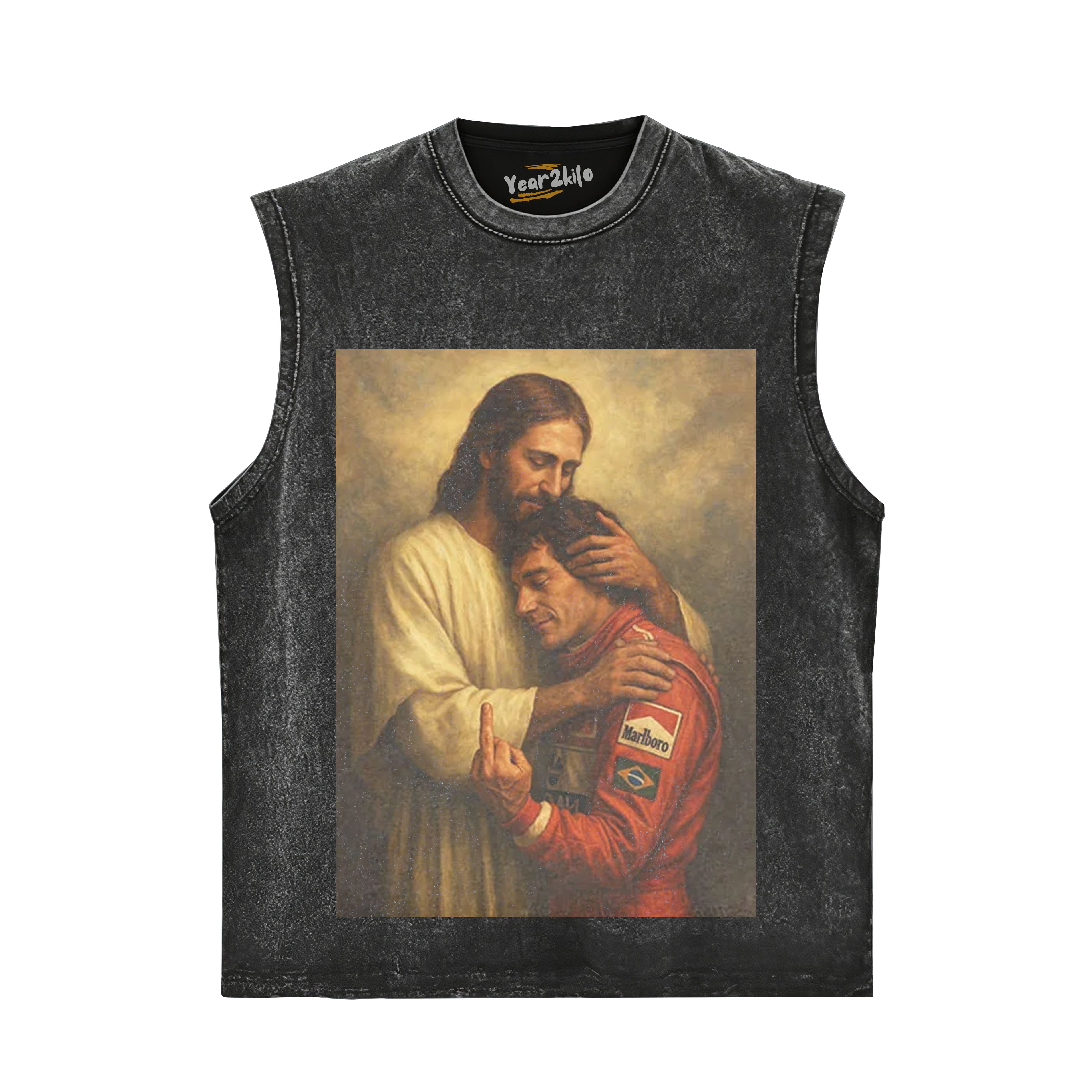 F1 LEGEND SENNA & JESUS'S EMBRACE TANK TOP & TEE & LONG SLEEVE & LAYERED LS & HOODIE