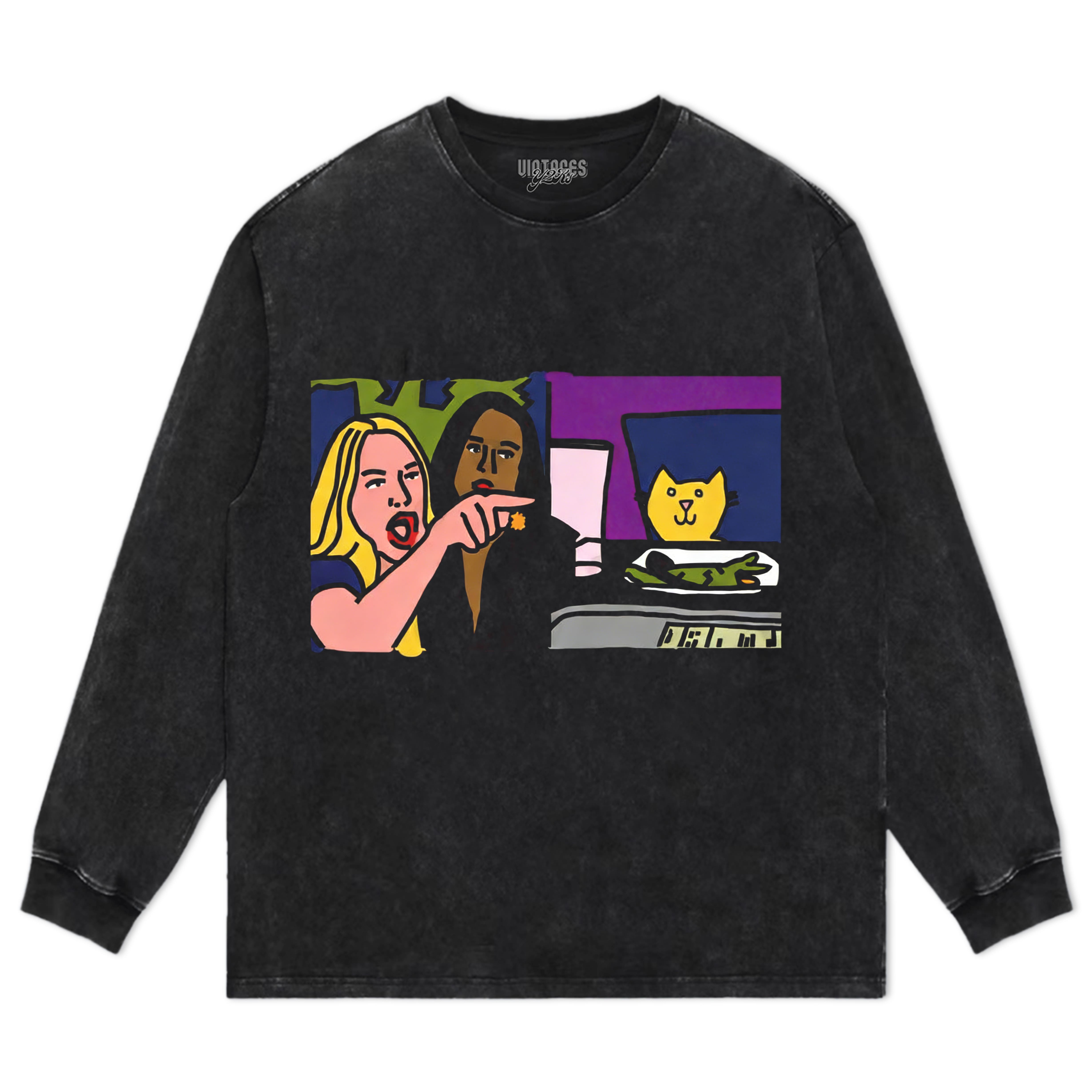FUNNY WOMAN YELLING AT CAT MEMES TEE & LS & HOODIE